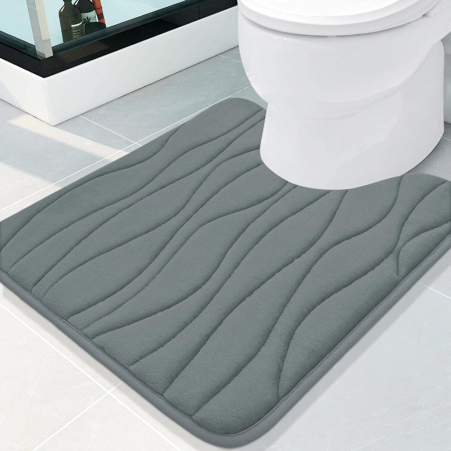 Buganda Memory Foam Toilet Rugs U-Shaped 24x20, Ultra Soft and Absorbent Bathroom Rugs, Non-Slip Toilet Bath Mat, Machine Wash Dry, Contour Bath Rugs for Toilet Base, Grey