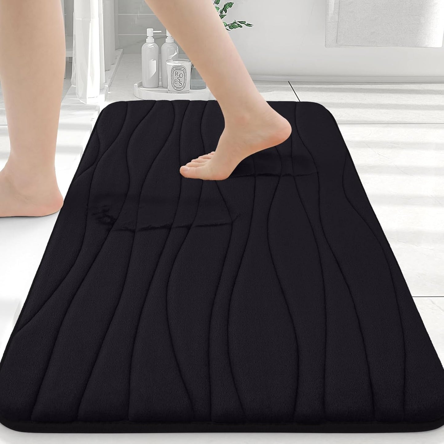 Buganda Memory Foam Bathroom Rug Mat 24x16, Extra Soft and Absorbent Bath Mats, Non-Slip and Machine Washable Bath Rugs for Bathroom Floor,Tub and Shower, Black