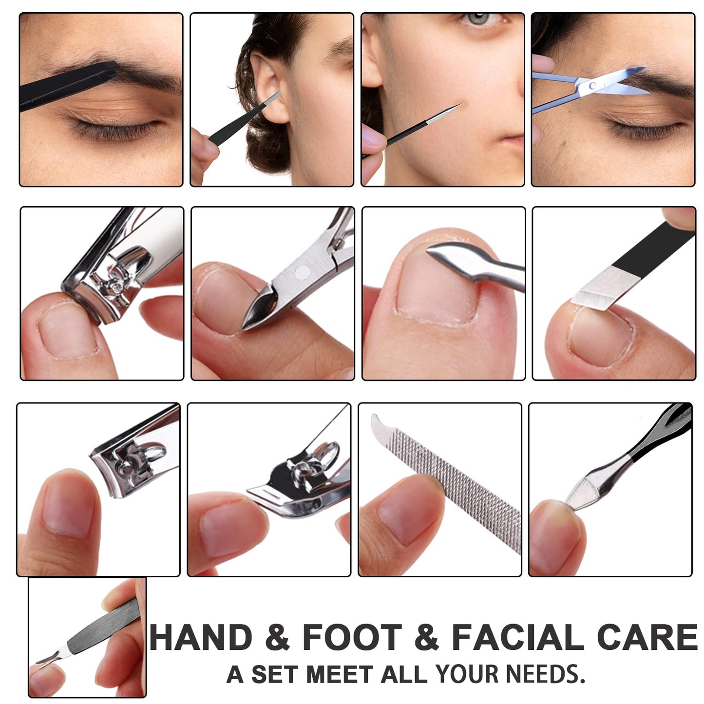 FAMILIFE Nail Kit, Professional Manicure Set Manicure Kit Nail Clipper Set, 13 in 1 Stainless Steel Pedicure Sets Clipper Tool, Men Grooming Tool with Portable Black Leather Travel Case for Him