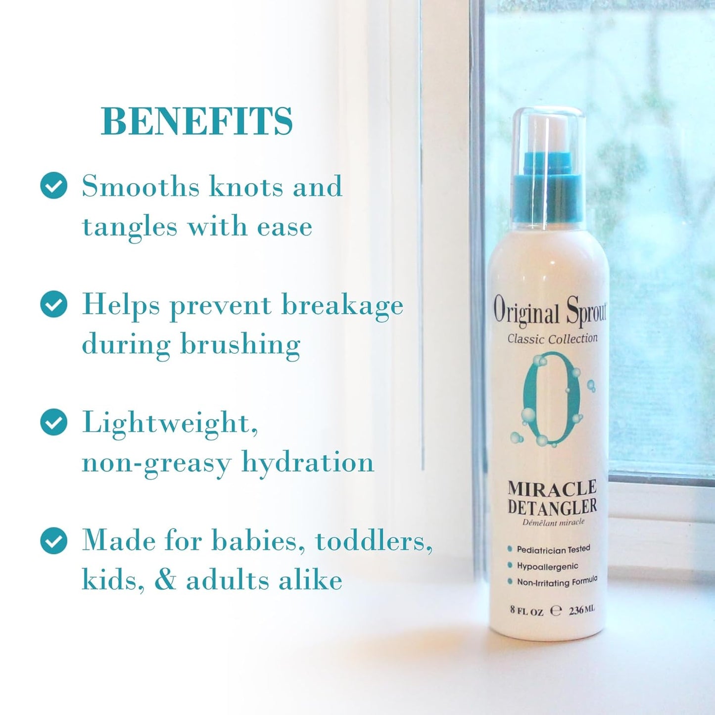 Original Sprout Miracle Detangler Spray, Lightweight Non-Greasy Leave-In Conditioner Spray for All Hair Types, Smooths, Softens & Detangles, Vegan, Cruelty-Free, Safe for Kids & Adults, 8 fl oz