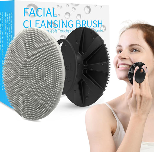 Silicone Face Scrubber 2 Pack, Manual Facial Cleansing Brush, Gentle Face Exfoliator for Sensitive Skin, Skin Care Exfoliating Face Brush for Men and Women, Black+Starlight