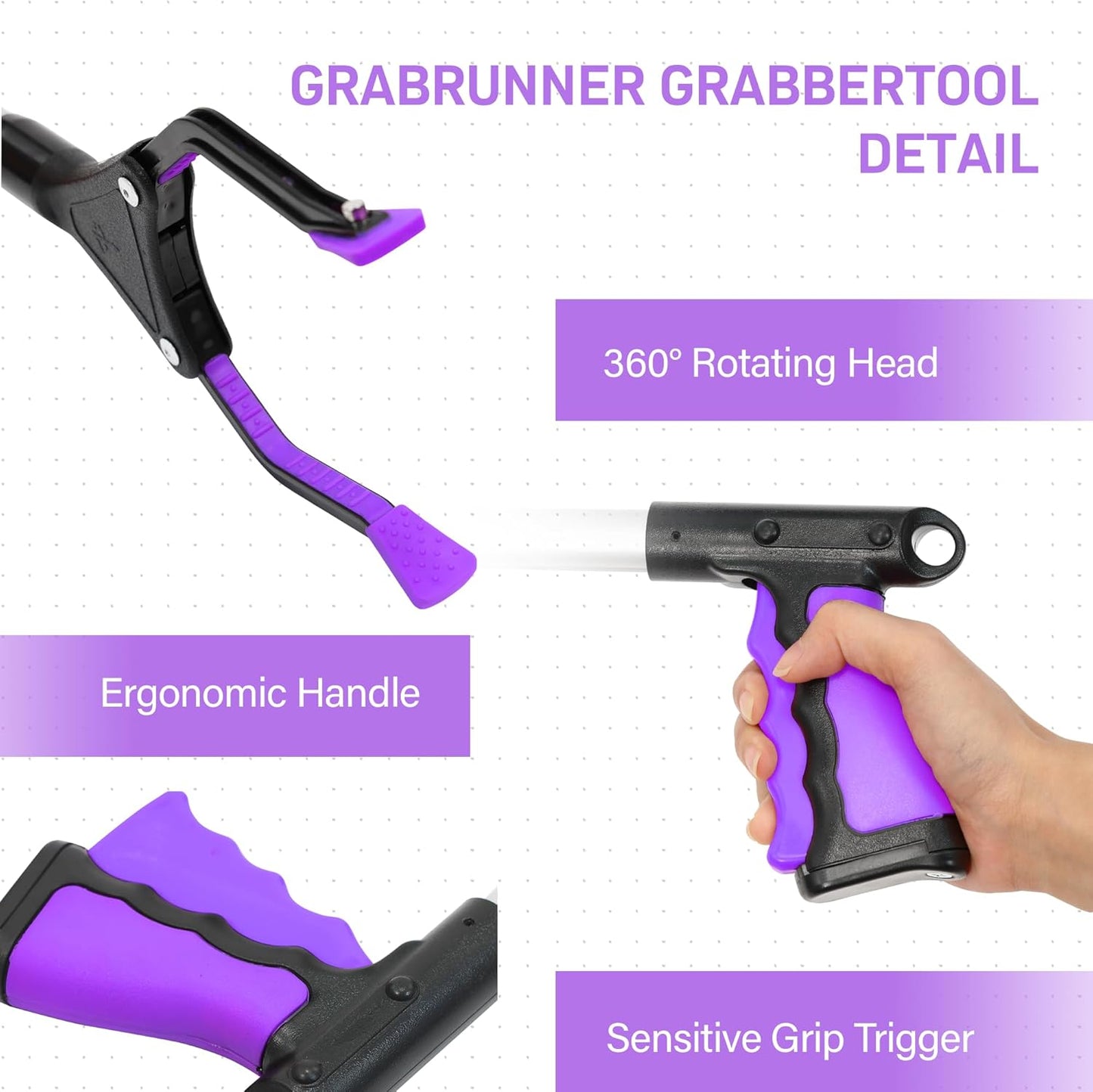 32 inch GrabRunner Folding Reacher Grabber Tool with Magnet(Purple)