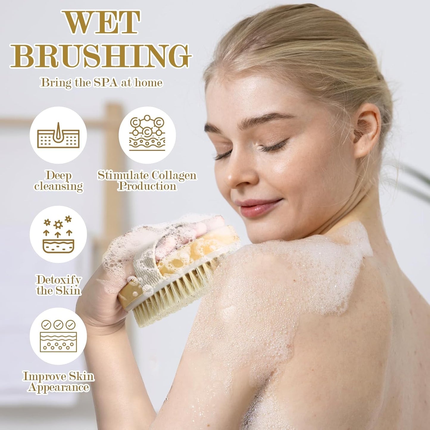 4pcs Dry Brushing Body Brush, Natural Bristle Dry Skin Exfoliating Brush Body Scrub for Flawless Skin, Cellulite Treatment, Lymphatic Drainage and Blood Circulation Improvement