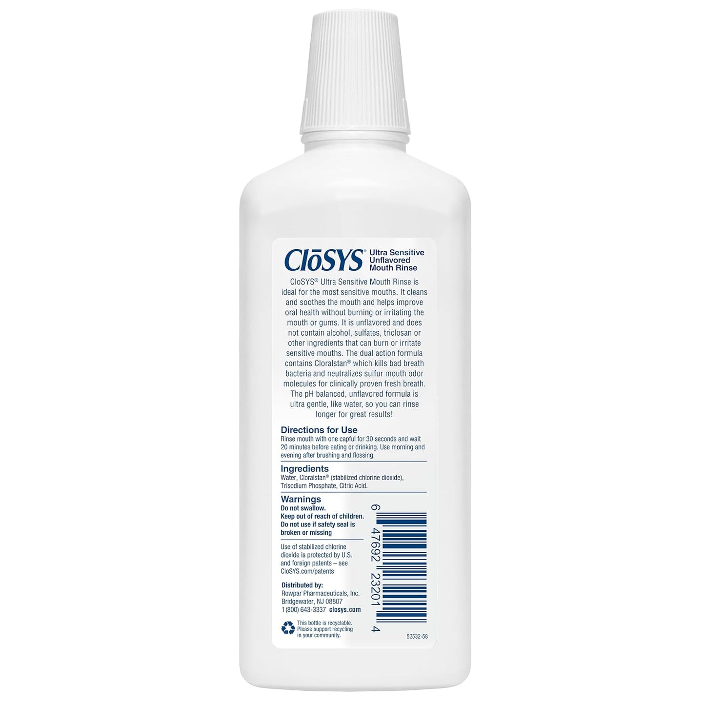 CloSYS Ultra Sensitive Mouthwash, Unflavored Alcohol Free, Dye Free, pH Balanced, Helps Soothe Entire Mouth – 32 Oz