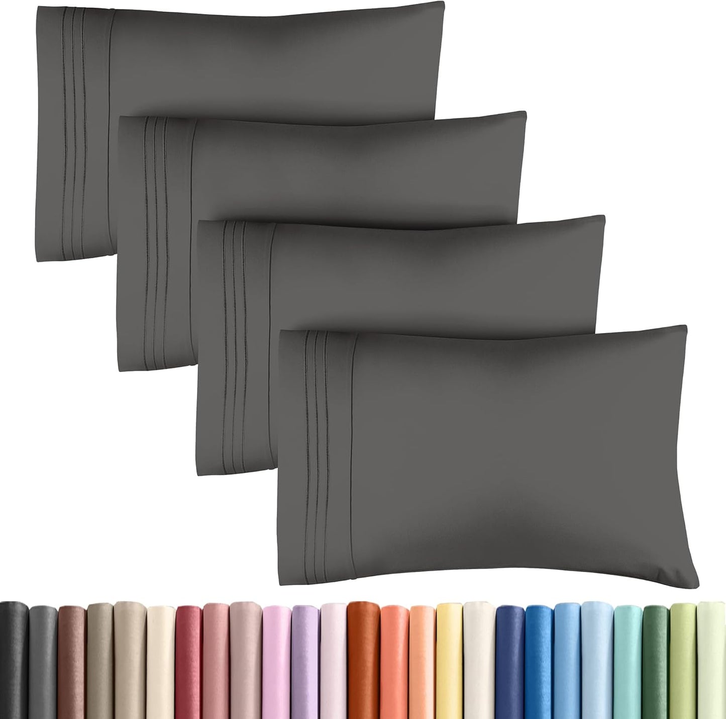 Queen Pillow Cases Set of 4 - Ultra Soft Hotel Quality Pillowcase Covers - Comfy, Cozy & Wrinkle Free - Shrinkage, Stain & Fade Resistant - Machine Washable Pillow Protectors - 4 Piece Set - Charcoal