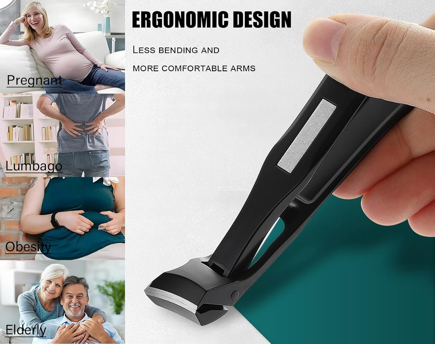 Nail Clippers for Seniors, Wide Jaw Fingernail Clippers and Angled Head Toenail Clippers for Thick Nail, Professional German Nail Clippers for Men, Women & Pregnant (Black 3)