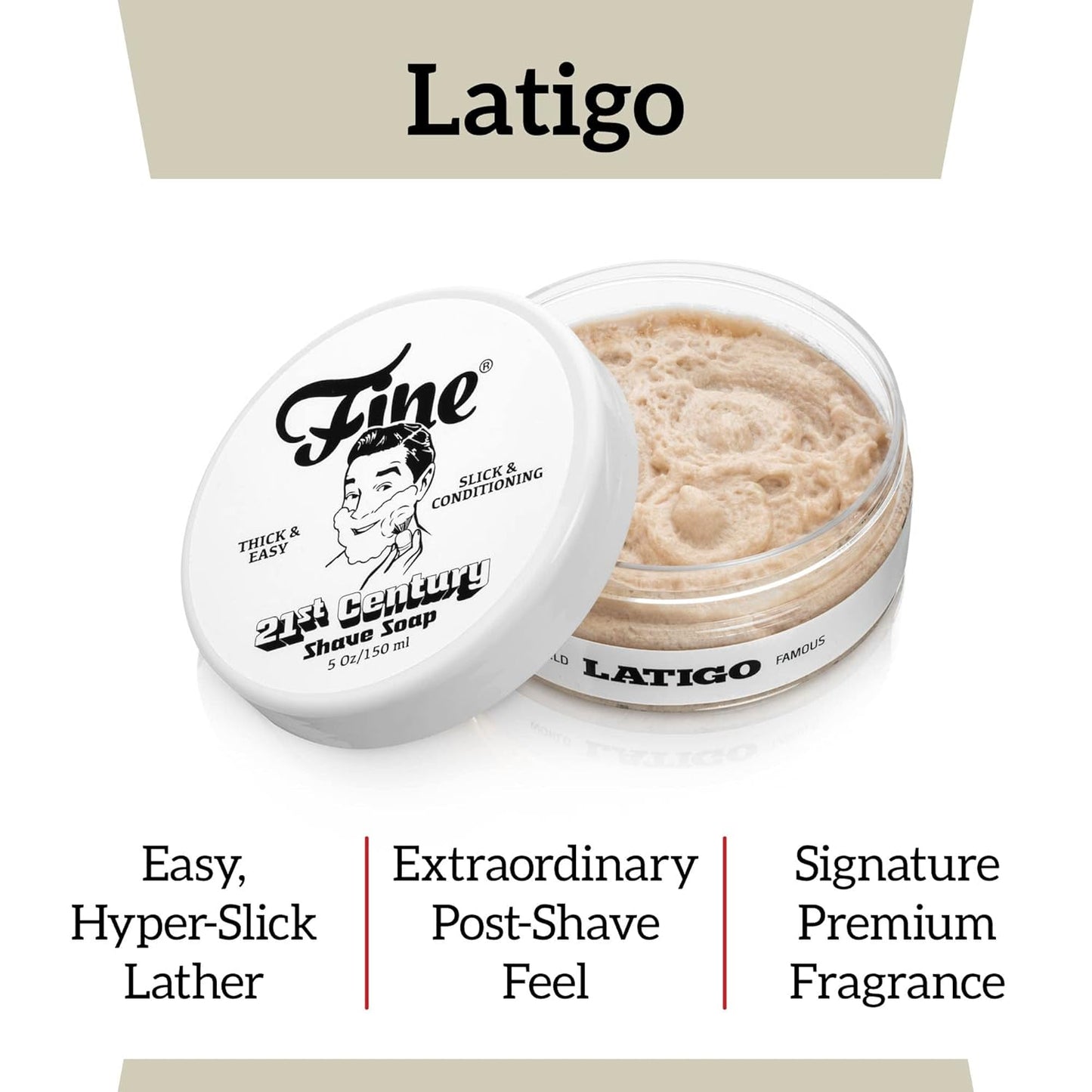Mr. Fine 21C Men’s Shaving Soap, Builds Thick & Easy Lather, Protects From Razor Burn & Irritation, No Artificial Colors, Made In Italy, 5oz. (150ml), Latigo