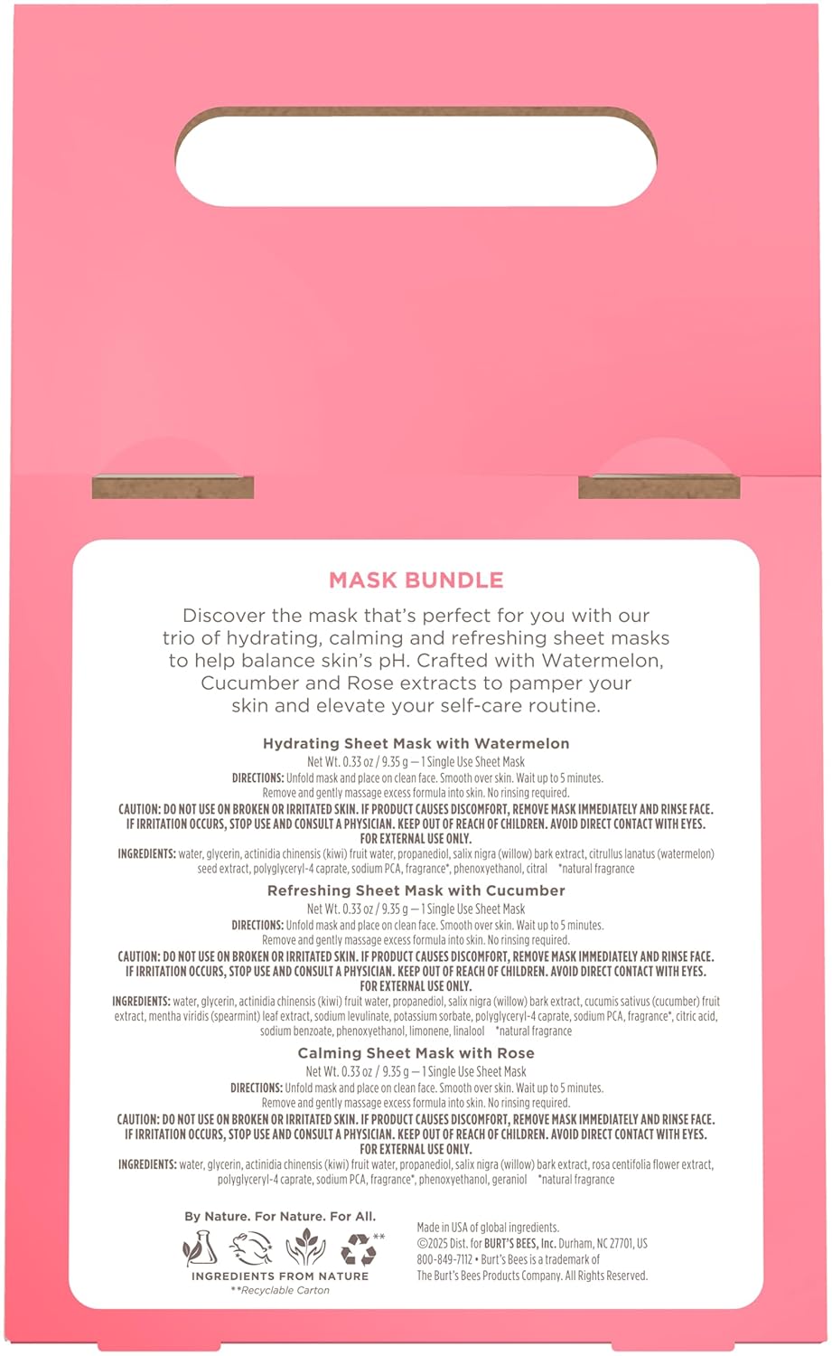 Burt's Bees Back To School Gift Ideas, Face Mask Bundle, Hydrating Watermelon, Calming Rose, & Refreshing Cucumber, Face Sheet Masks for Single Use Skin Care, 99% Natural Origin, 3 Count, 0.33oz Each