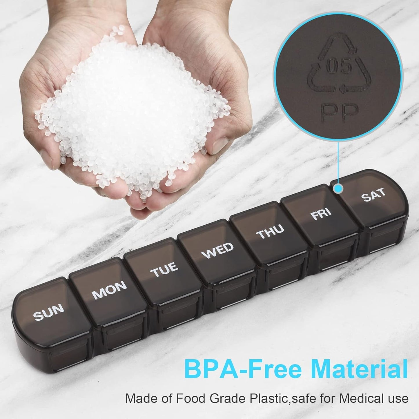 Large Weekly Pill Organizer 2 Pack,Daily Vitamin Case Box 7 Day with XL Compartment,Travel Friendly Medicine Organizer for Cod Liver Oil Supplements