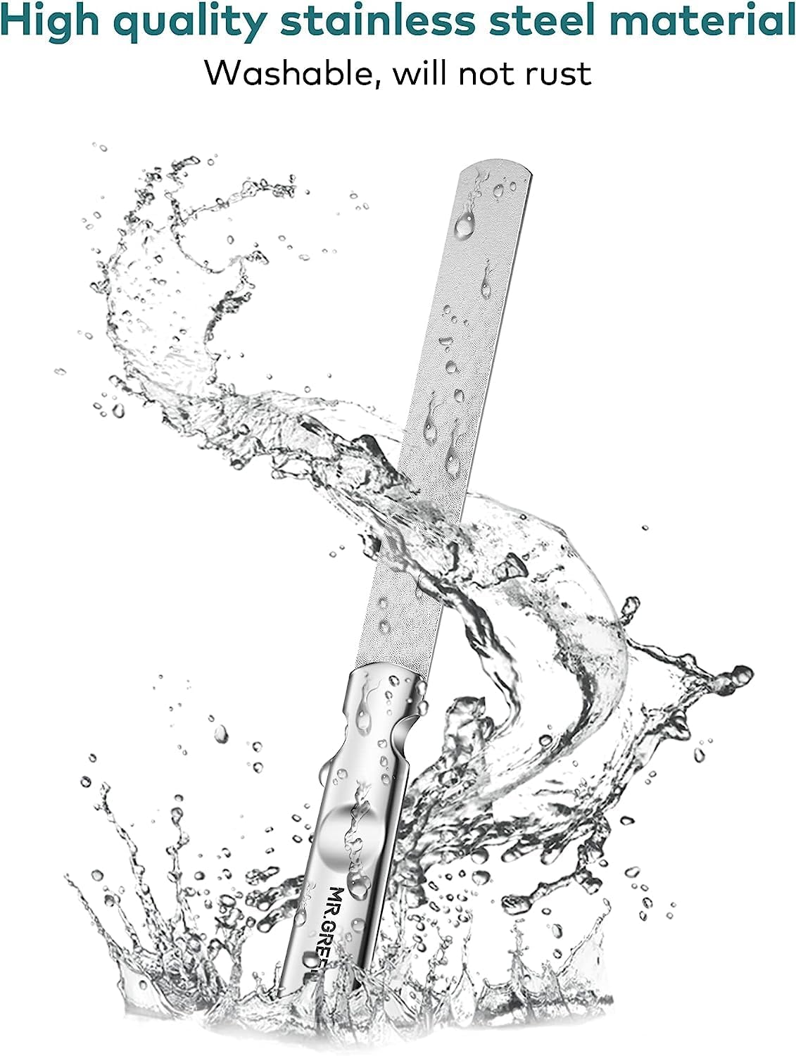 Stainless Steel Nail File with Anti-Slip Handle and Leather Case, Double Sided and Files Nails Easily for Men and Woman