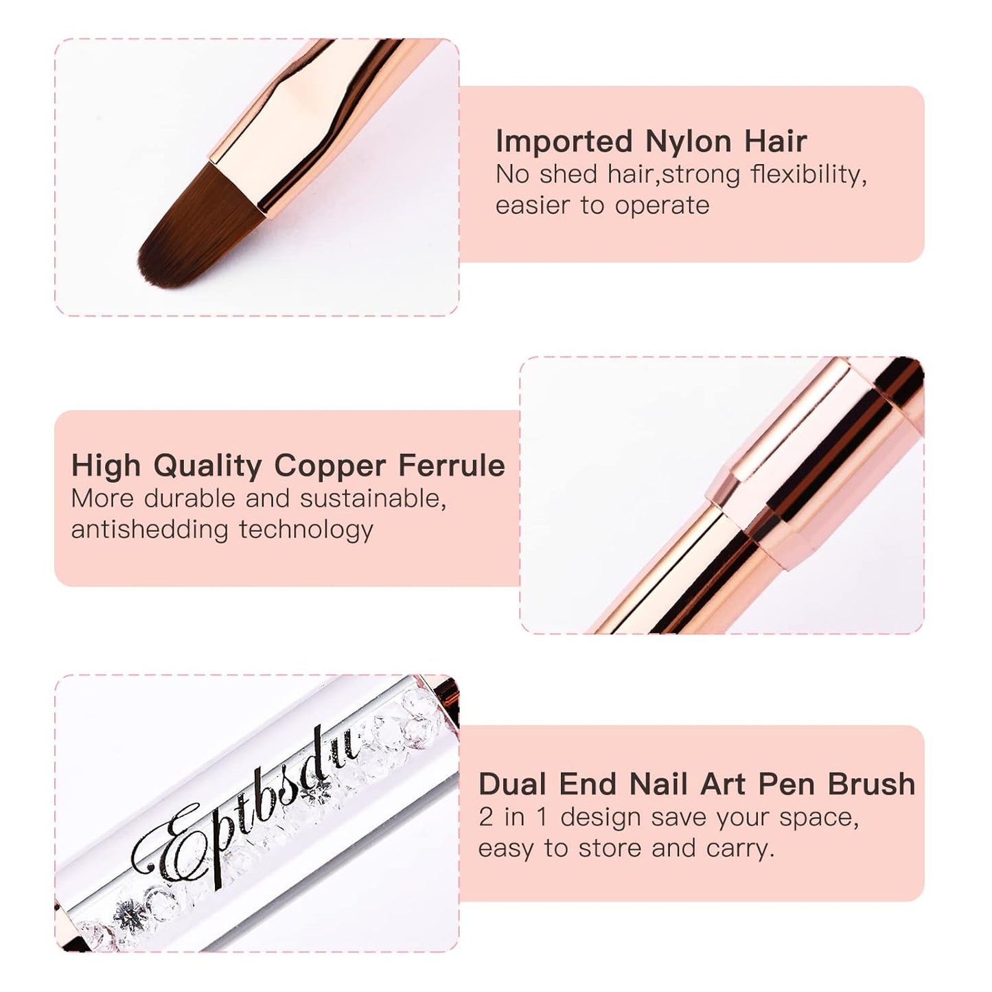 Nail Brushes for Nail Art, Eptbsdu 6PC Nail Art Brushes Double Ended Nail Art Design Dotting Pens, Striping Nail Brushes for Long Lines, Nail Drawing Pen for Salon at Home DIY Manicure