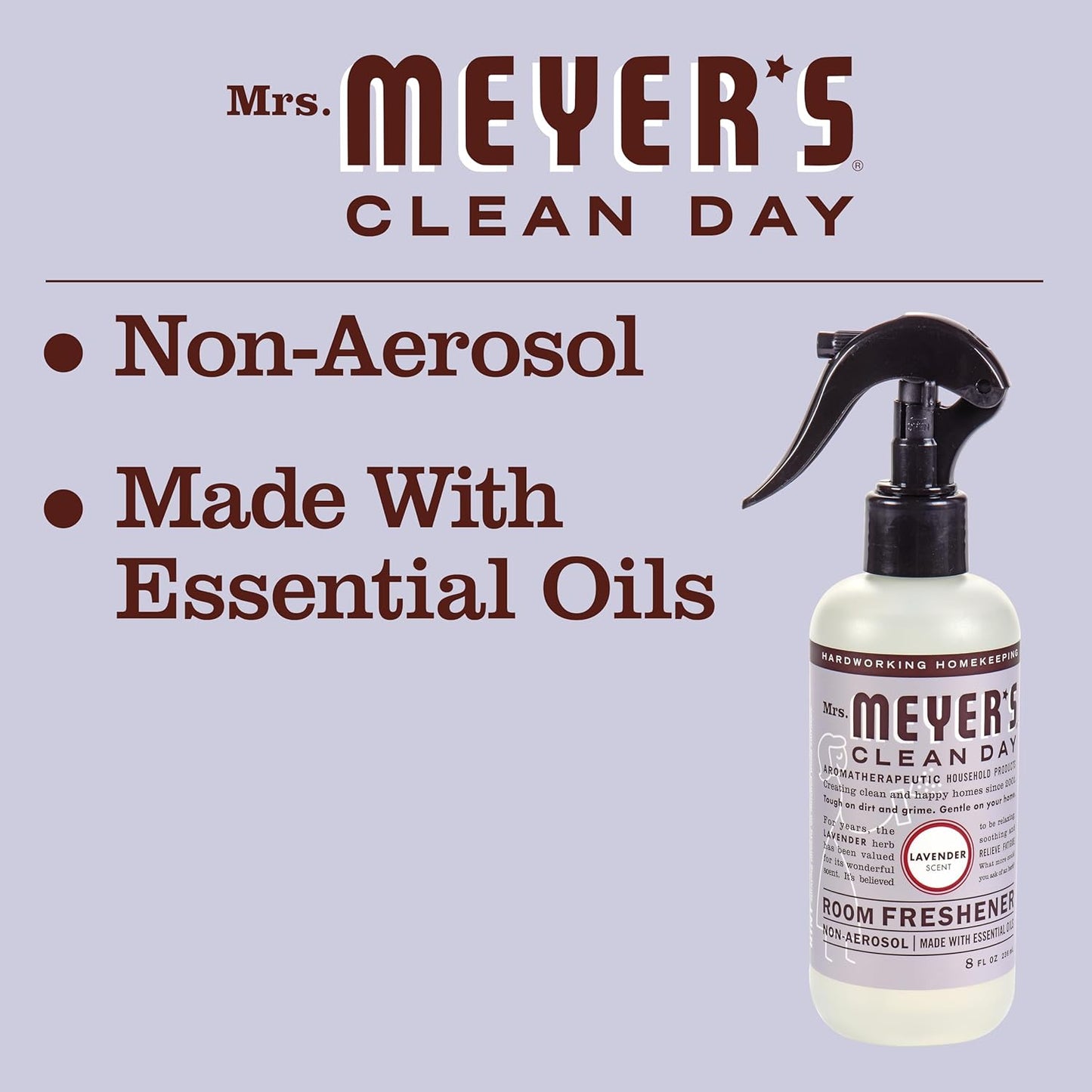 MRS. MEYER'S CLEAN DAY Lavender Air Freshener Spray for Bathrooms, Aromatherapeutic Homekeeping with Essential Oils, Non-Aerosol, Garden-Inspired Scent, 8 fl oz (Pack of 3)