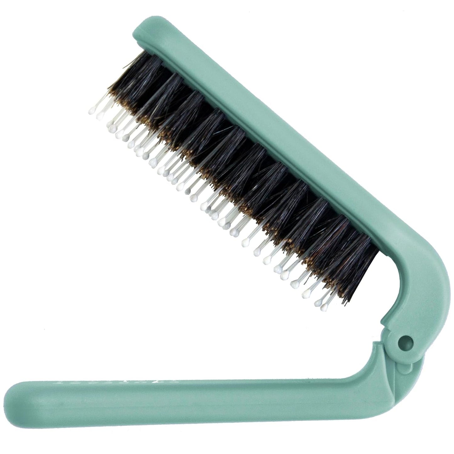 Uffy MiniPop Travel Hair Brush – Mini Folding Boar Bristles for Women, Men & Kids | Kid-Friendly Portable Purse Brush for Wet & Dry Hair, Curly or Straight | Pocket-Size Detangler – Dusty Mint