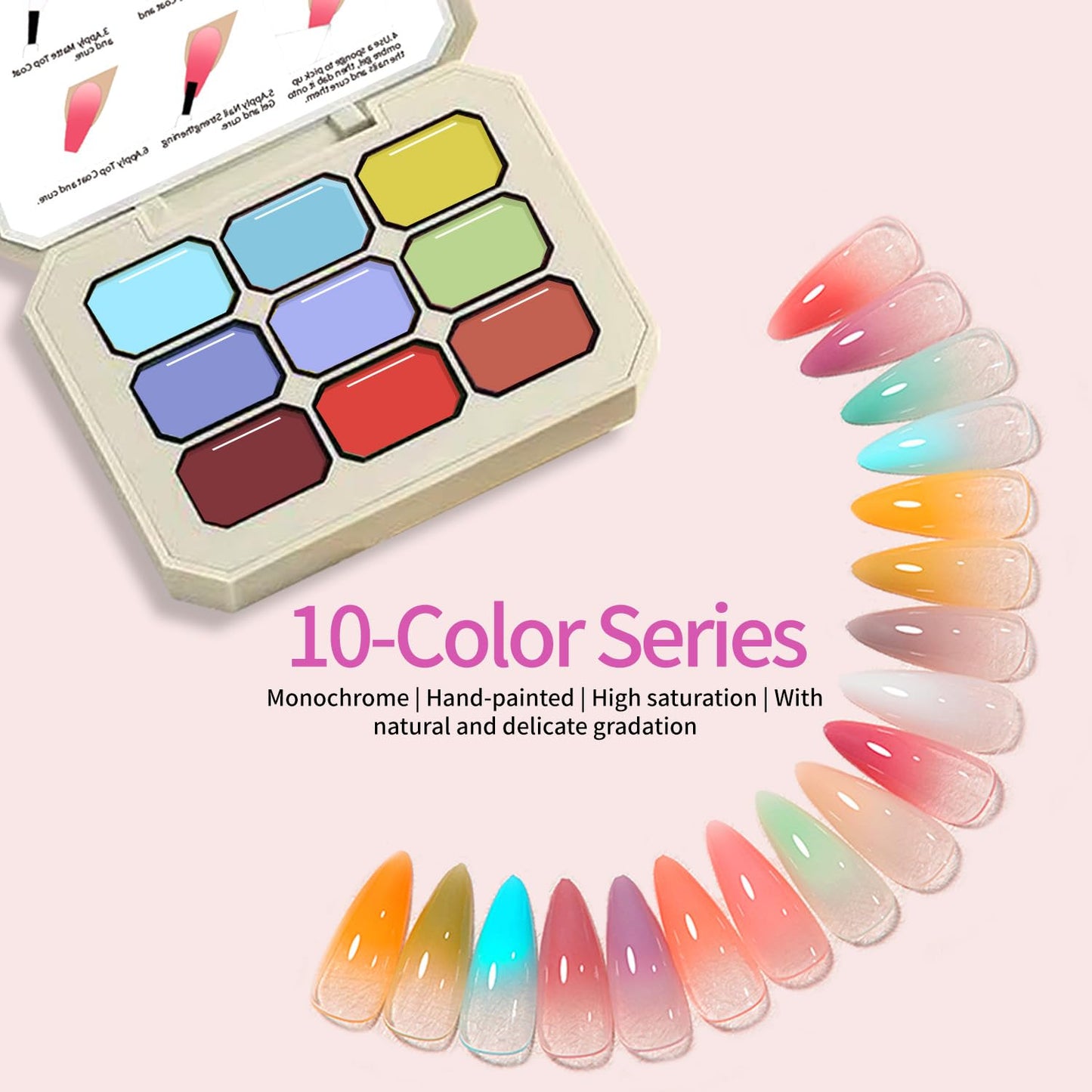 Gentle Color Gradient Painting Gel 9 Colors Ombre Gel Paired With 100PCS Nail Sponges & Grabbing Pen, Soft And Easy To Shoot, Even Beginners DIY Nail Can Handle Ombre Gel Nail Polish Ombre (5)