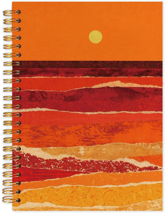 Boho Abstract Gold Beach Spiral Journal Notebook 5.5x8.3in, Abstract Sunset Ocean Beach Landscapes Notebooks for Note Taking, Gifts for Beach Lovers Hardcover Notebook Journal