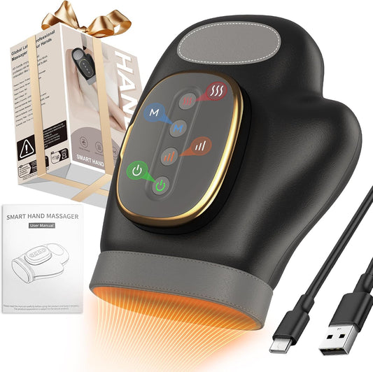Professional Hand Massager with Heat Compression Therapy, 3 Massage 4 Temperatures 5 Compression Pain Relief Glove, Arthritis & Wrist Carpal Tunnel Neuropathy Circulation, Gifts for Women/Men