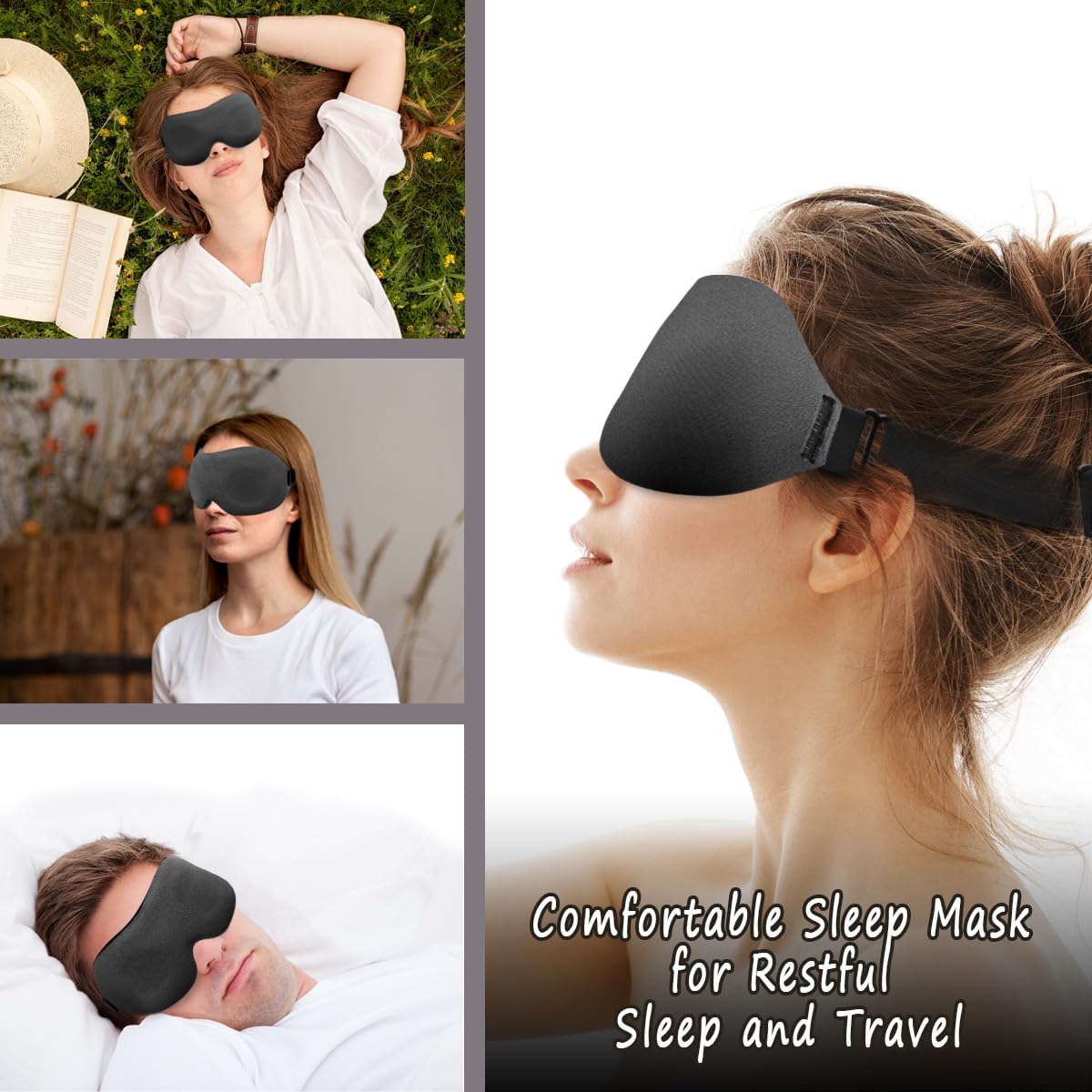 3D Sleep Mask for Side Sleepers – 100% Light Blocking Eye Mask for Sleeping, Zero Eye Pressure, Soft Breathable Memory Foam, Adjustable Strap for Travel, Men & Women (Black)