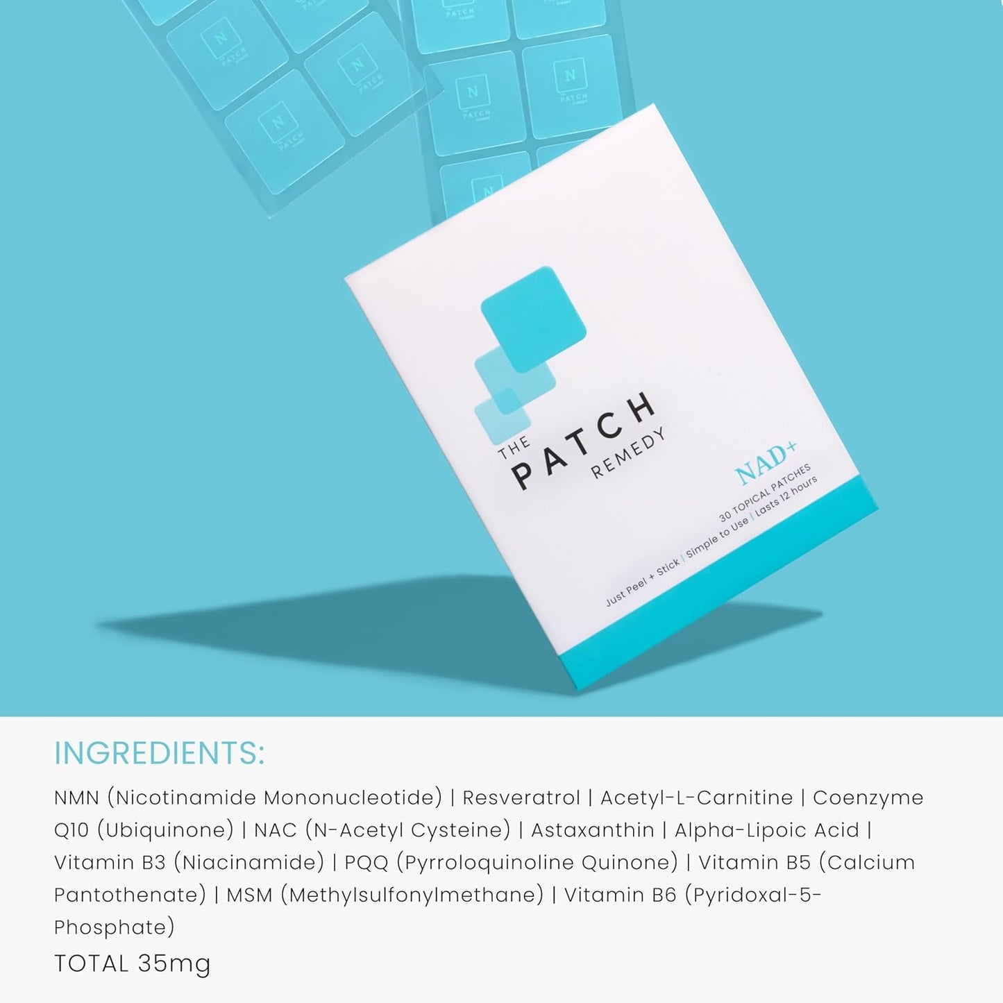 NAD+ Patch - NMN, Resveratrol, CoQ10, NAC, Astaxanthin, PQQ | 30 Patches
