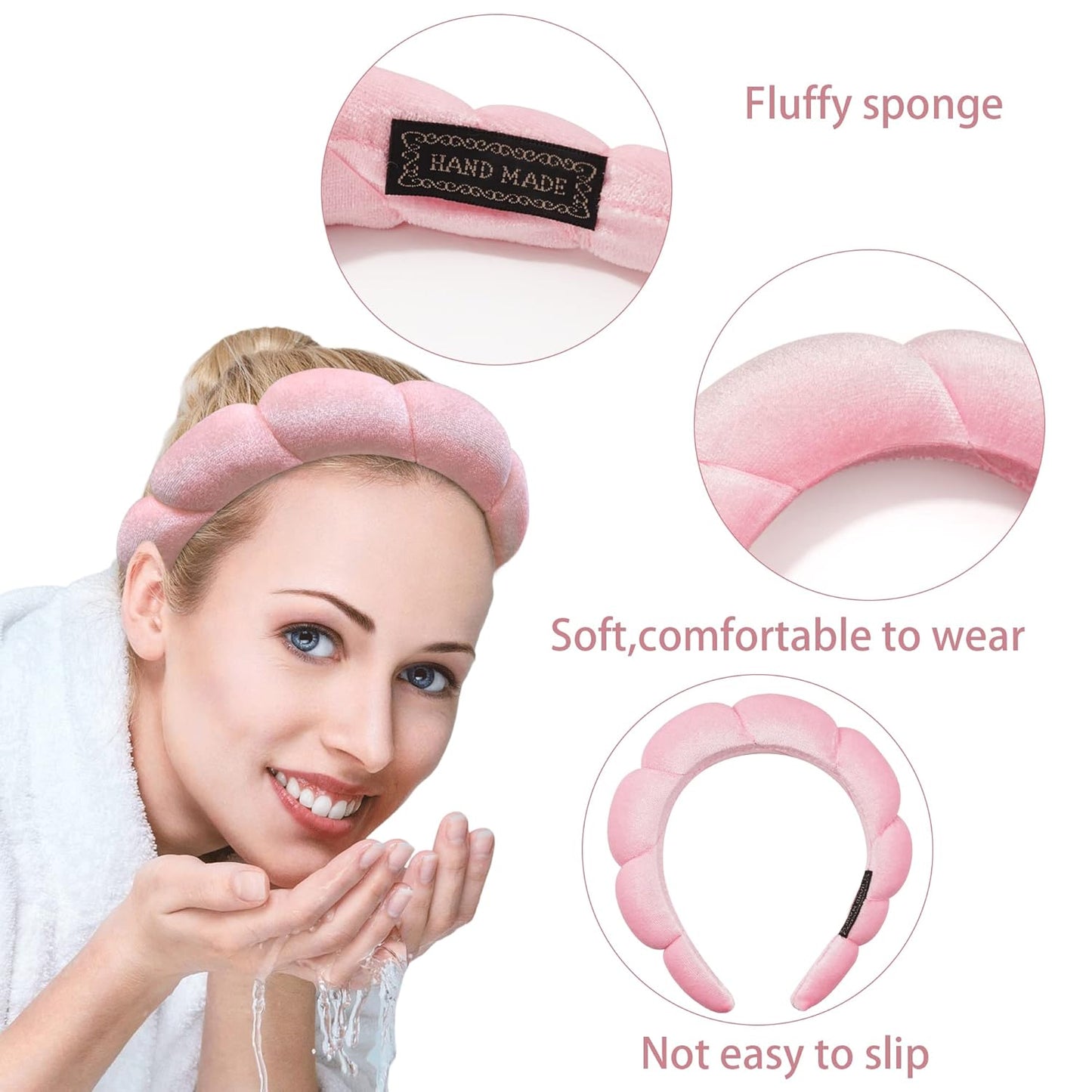 Ayesha Spa Headband for Women Sponge Headband for Washing Face Clouds Soft Hairband Skincare Makeup Headbands for Women Girls Shower Makeup Skincare (Pink)