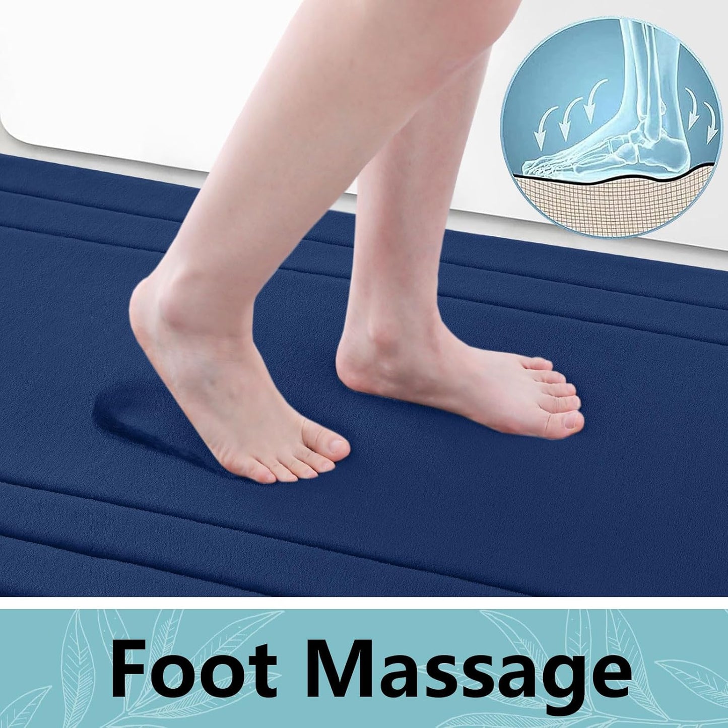 Arotive Memory Foam Bathroom Rug Mat 47x24, Ultra Soft and Absorbent Bath Mat, Machine Wash Dry, Comfortable Bath Rug Carpet for Bathroom Floor, Tub and Shower, Navy