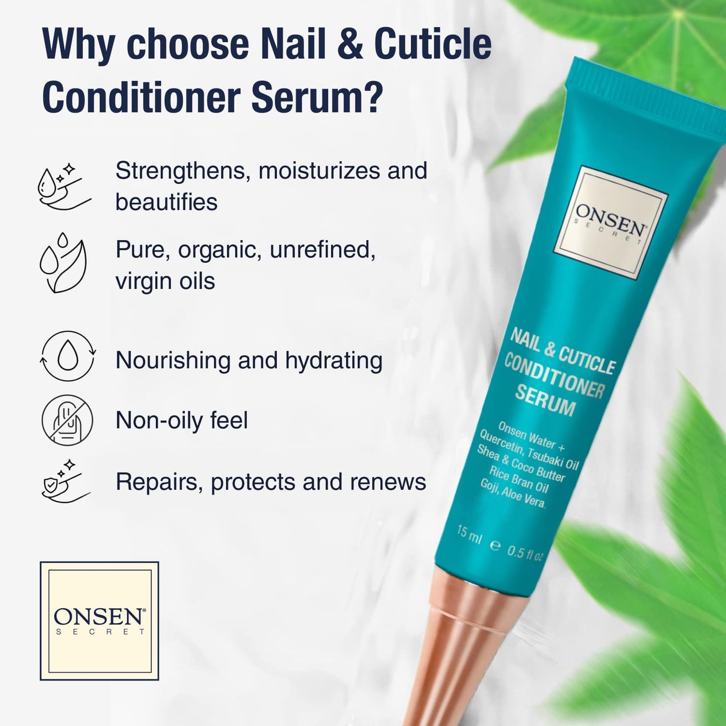 Onsen Secret Nail Reboot Duo - Treatment for Damaged Nails - Natural Nail Care & Cuticle Repair - Visible Results For Perfect Nails, Cuticle Conditioner Cream 15ml & Nail Reboot Oil 10ml