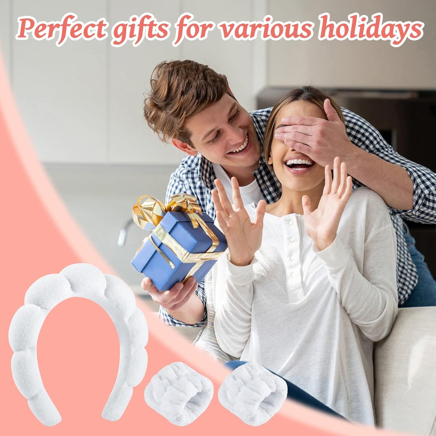 WSICSE Spa Headband for Washing Face, Sponge Skincare Headband and Wrist Washband Set Stocking Stuffers for Girls Women