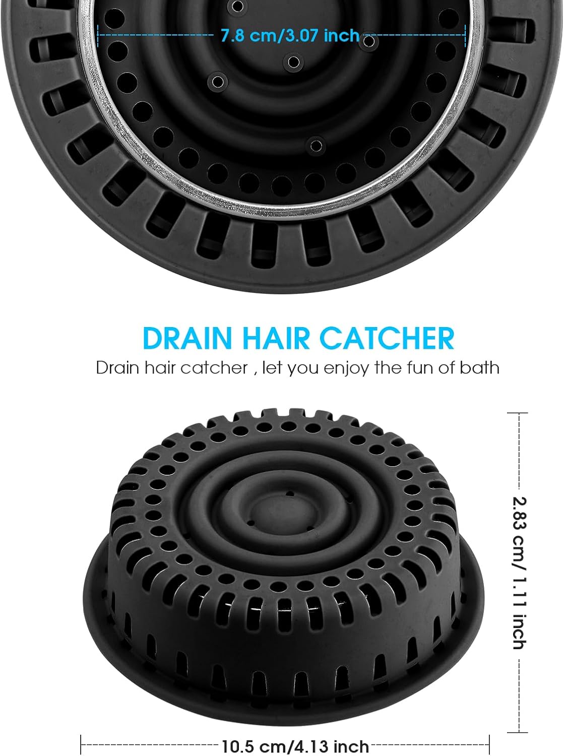 Drain Hair Catcher, Shower Hair Drain Catcher,Tub Hair Catcher Upgraded Protector with Silicone & Stainless Metal Designed for Pop-Up and Regular, Effective Without Slowing Drainage (Black)