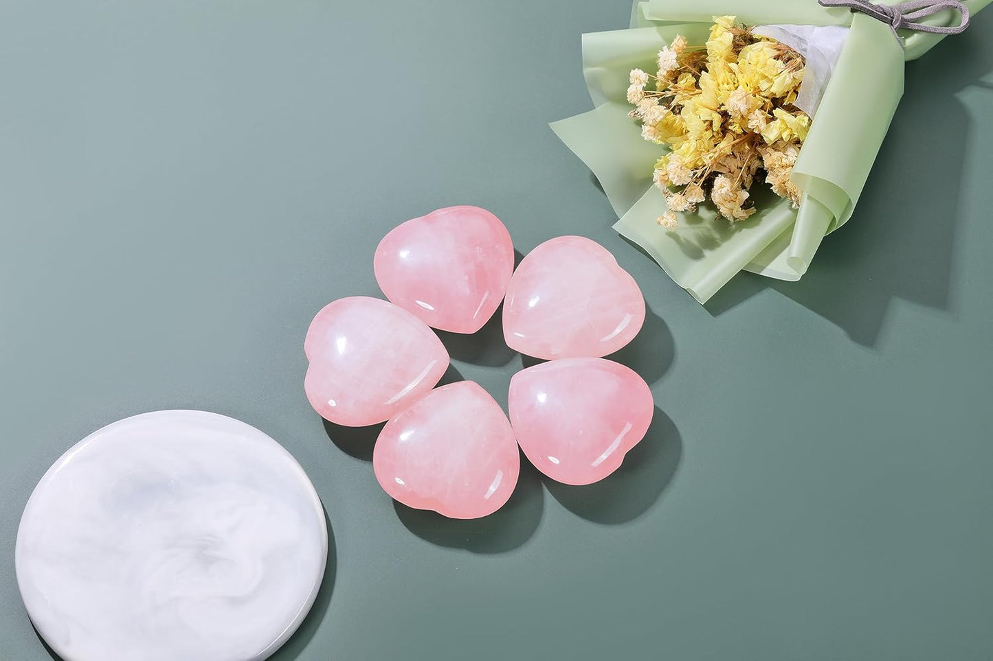 Jovivi 45mm Big Rose Quartz Crystal Heart Healing Crystals Heart Stones Polished Pocket Love Gemstones Natural Reiki Chakra Balancing Meditation Massage Gift Palm Worry Stones for Anxiety