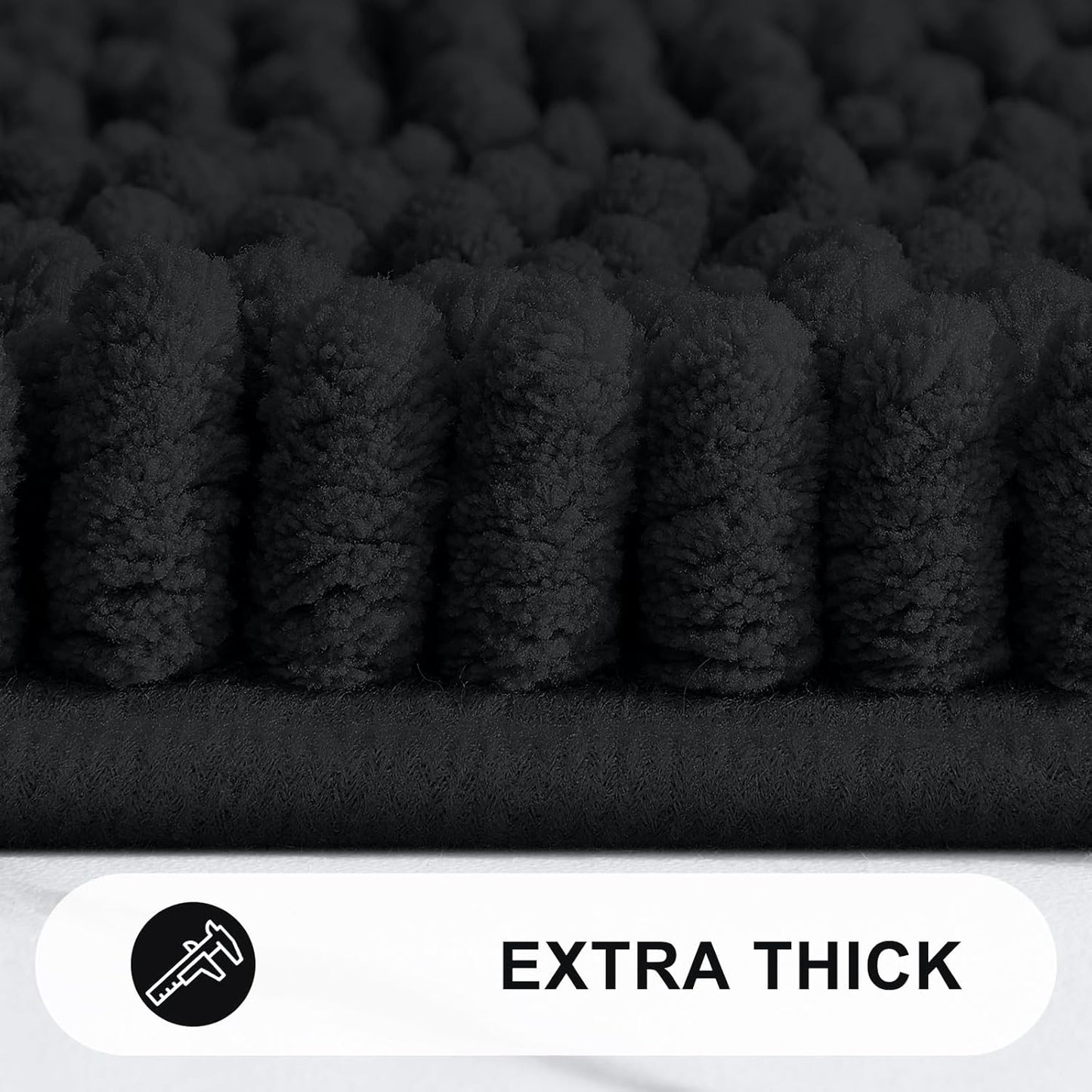 Grandaily Chenille Striped Bathroom Rugs 24x16, Extra Thick and Absorbent Bath Mats, Non-Slip Soft Plush Shaggy Shower Carpet, Machine Wash Dry, Bath Rug for Bathroom, (Small, Black)