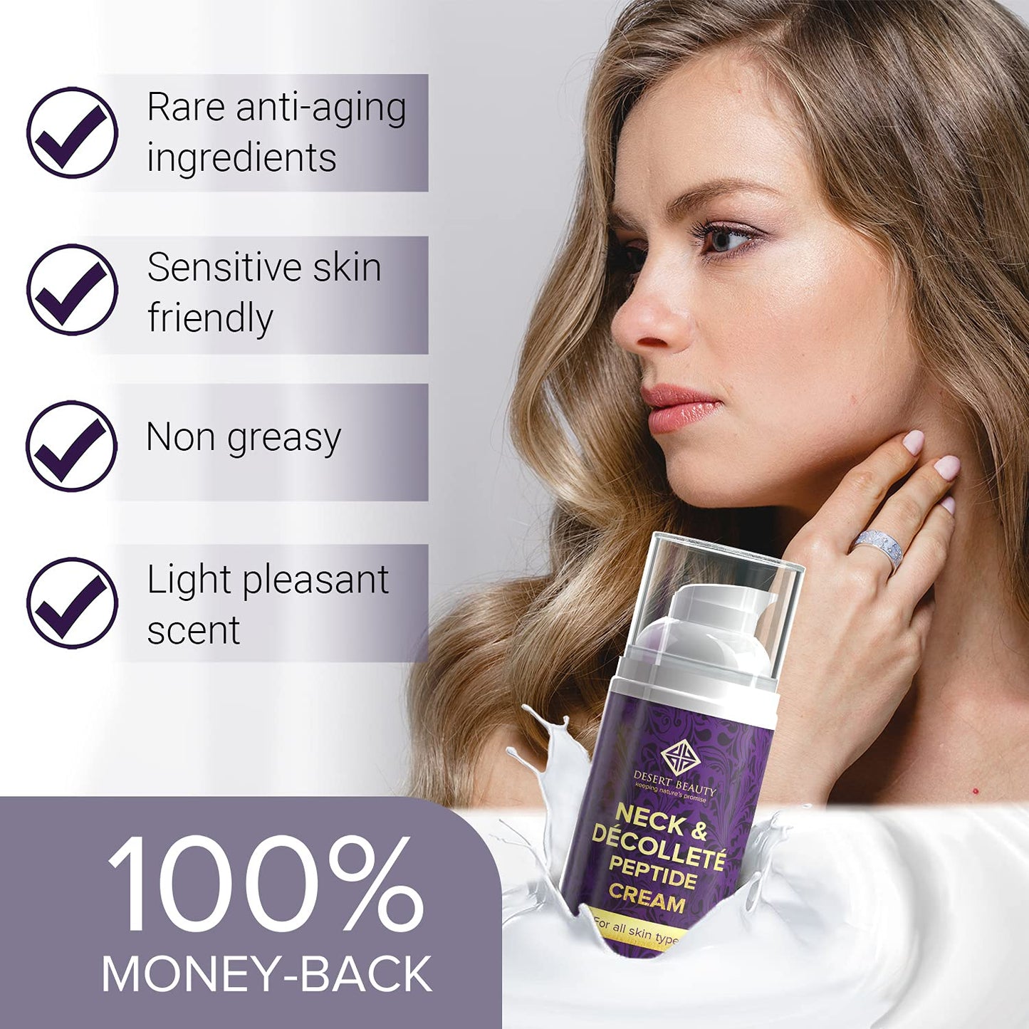 Neck and Decollete Firming Cream for Women - Neck Firming and Tightening Cream with Advanced Stem Cell, Peptides, Collagen & Hyaluronic Acid for Skin Tightening and Lifting, 3.38 fl oz