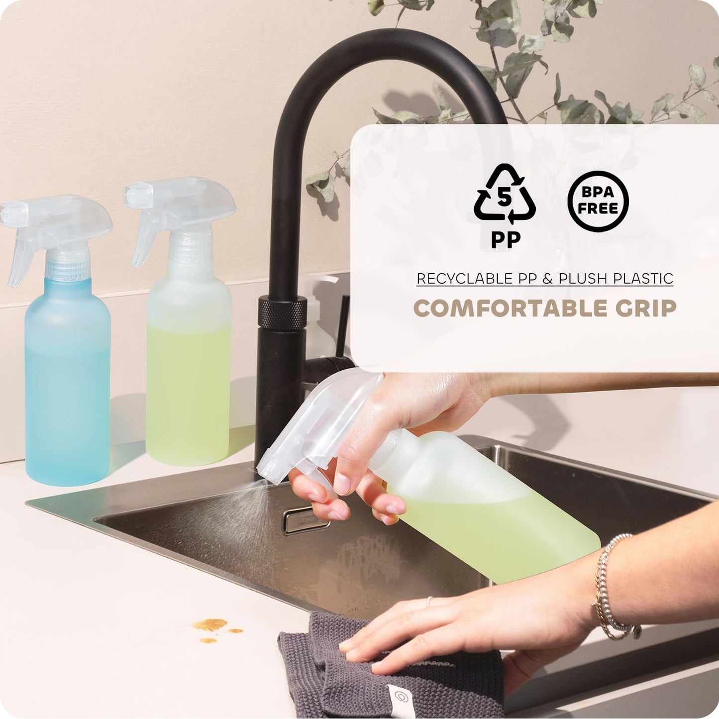 Spray Bottles, Small Spray Bottle for Hair Cleaning Plants Pet, Mist/Stream Adjustable, BPA-free Plastic Water Squirt Bottle 10 oz (300ml), 2 Pack