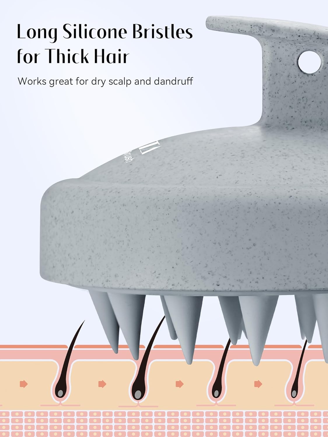HEETA Scalp Massager Hair Growth, Soft Silicone Scalp Scrubber Shampoo Brush for Exfoliation, Dandruff Removal & Head Massage Stress Relax, Wet & Dry Use for Thick, Thin Hair Care, Wheat Straw Grey