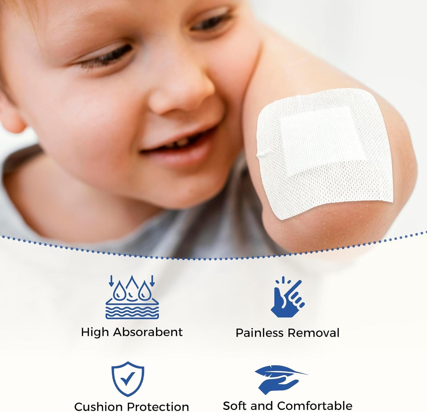 Island Dressing Bordered Gauze 4"x4", 50 Individually Packed Non-Stick Pad in Center with Adhesive Border,Soft Absorbent Medical Grade Dressing Gauze Pad for Wound Care and First Aid