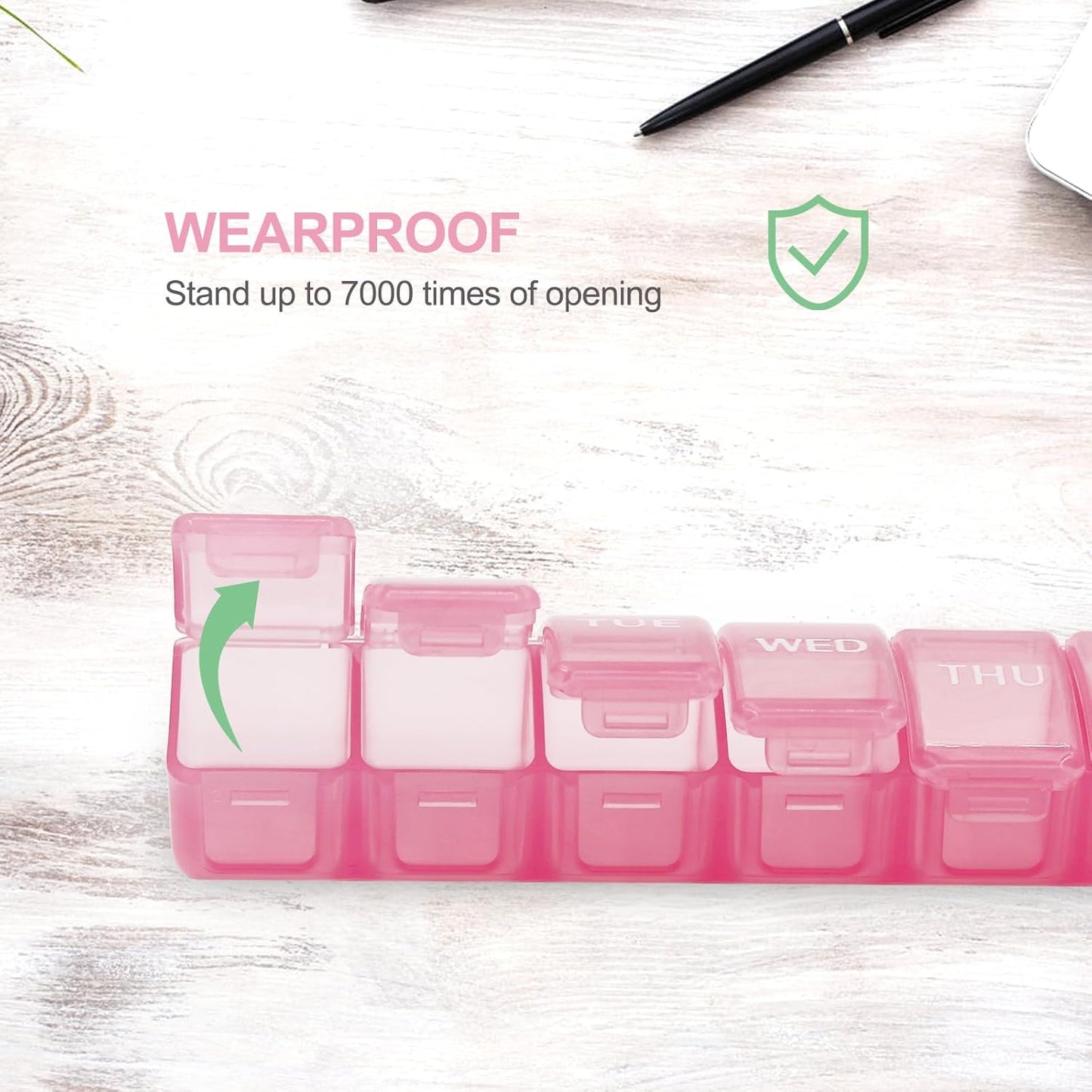 2 Packs Weekly Pill Organizer,Pocket Daily Pill Case Pill Box for Pills/Vitamin/Fish Oil/Supplements (Pink)