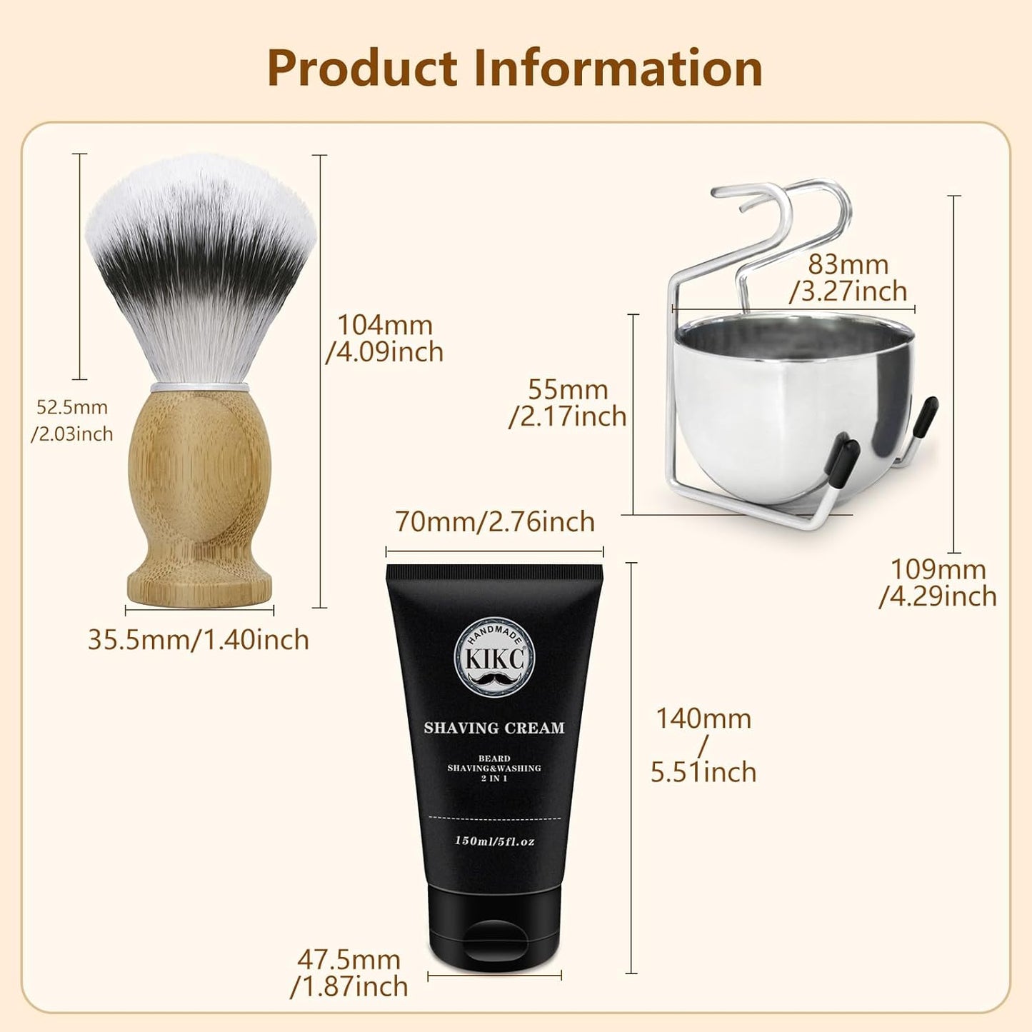 5 in 1 Shaving Kit, Shaving Brush Kit for Men,Set Include Synthetic Shave Brush, Stainless Lathering Bowl, Shave Brush Stand, Shaving Cream, Shave Manual, Best Gift for Bearded Man,Silvery Set