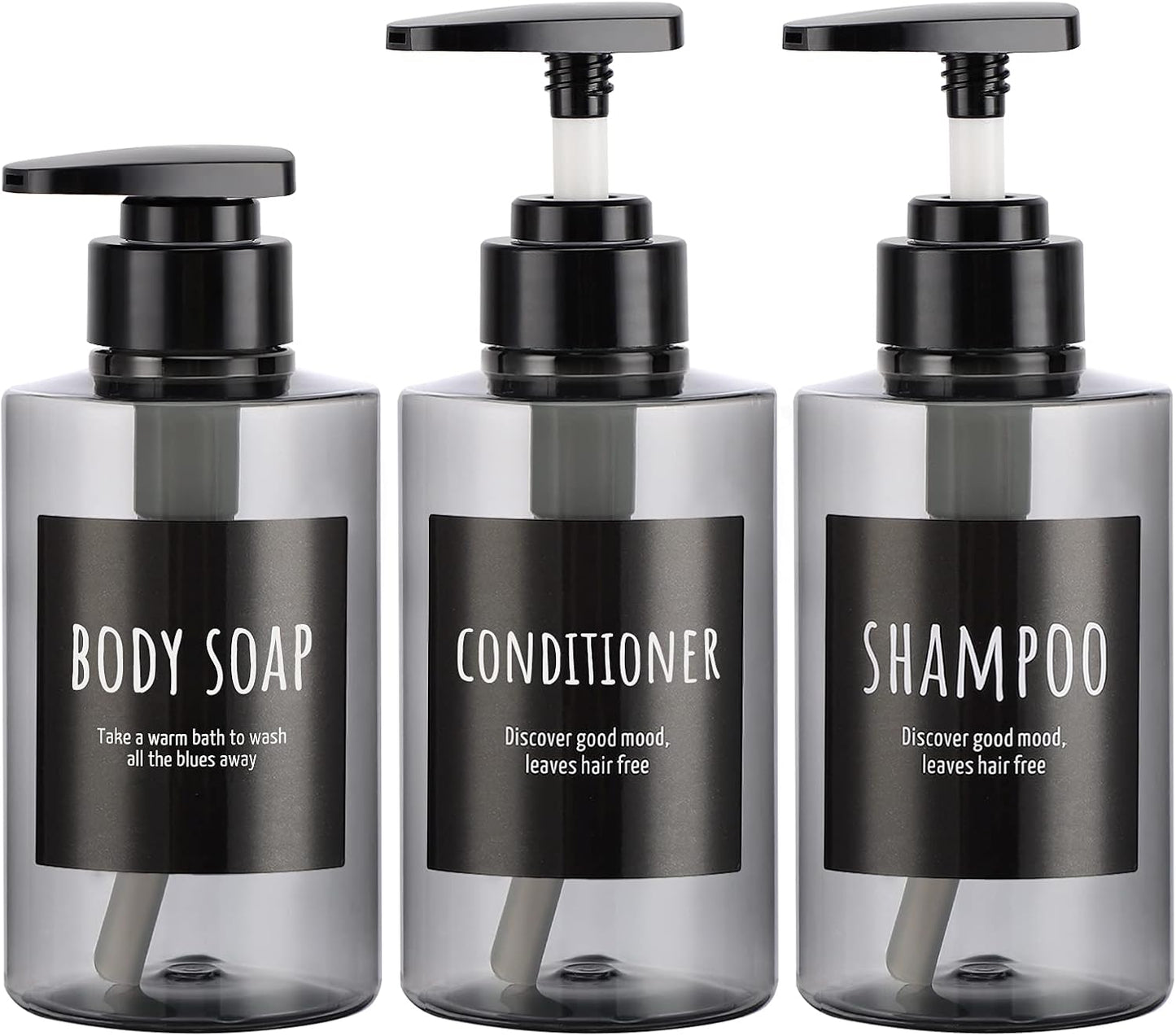 Empty Shampoo Bottles, Segbeauty 10.1oz Plastic Pump Dispenser Bottle, 3pcs 300ml Refillable Shampoo Pump Bottles for Shower, Grey Pump Bottles for Body Soap Shampoo Hair Conditioner Hotel Bathroom