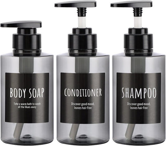 Empty Shampoo Bottles, Segbeauty 10.1oz Plastic Pump Dispenser Bottle, 3pcs 300ml Refillable Shampoo Pump Bottles for Shower, Grey Pump Bottles for Body Soap Shampoo Hair Conditioner Hotel Bathroom