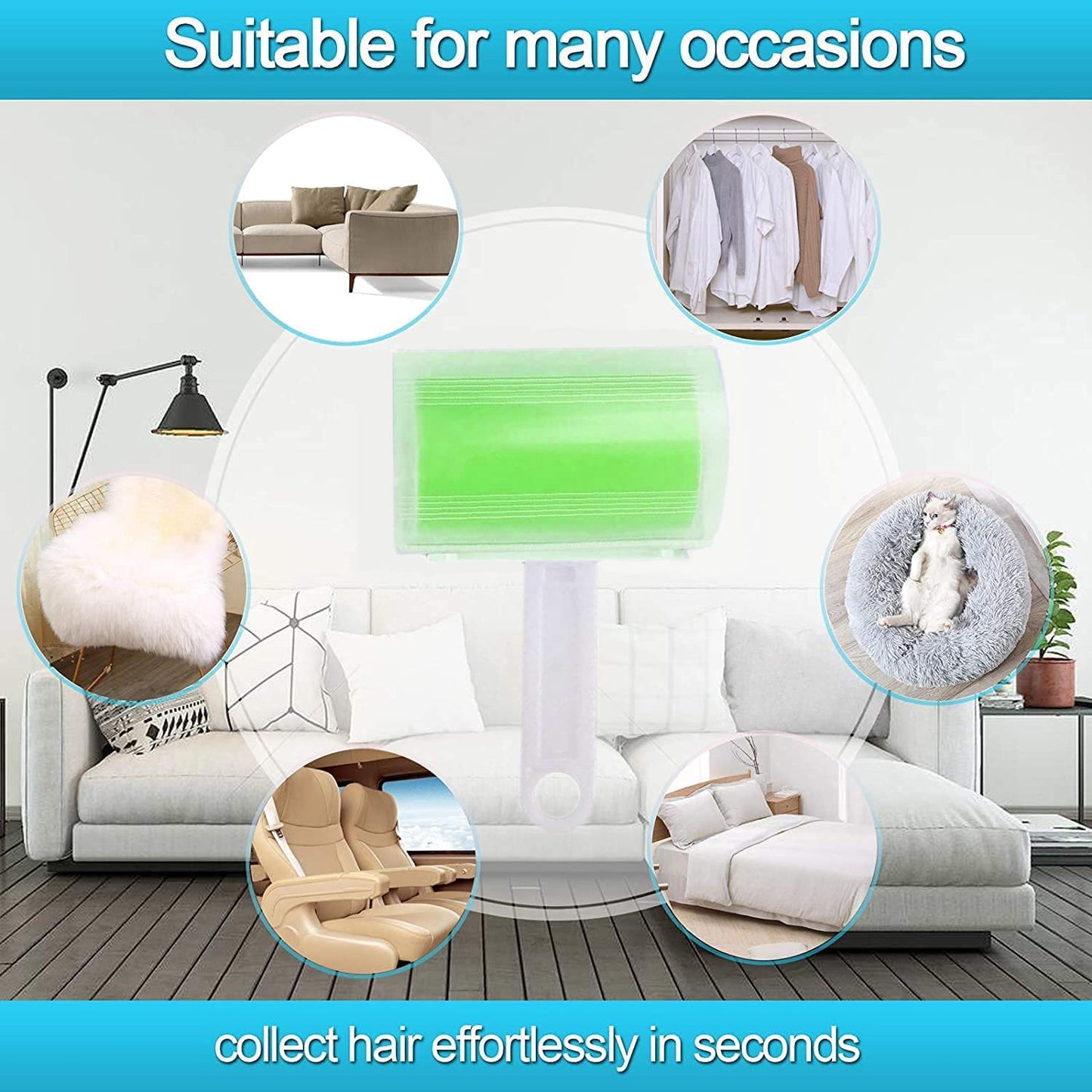Sticky Travel Lint Roller 5 Pack, Reusable Washable Lint Roller Portable Compact Pet Hair Remover Cleaner with Cover for Clothes, Pet Hairs, Carseats, Include Medium/Small Size (Green)