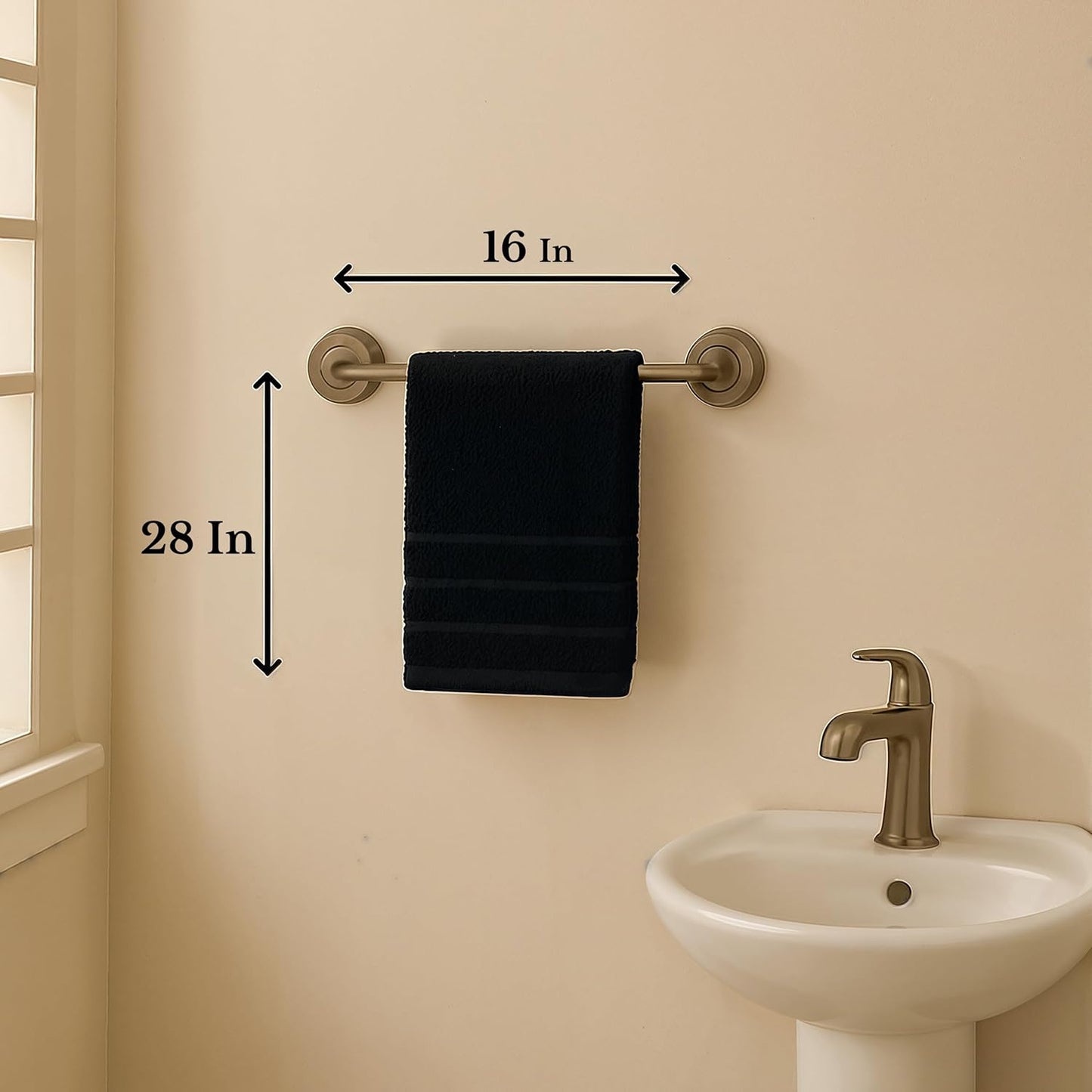 Casa Platino 4 Pack Hand Towels for Bathroom (16"x28") - Spa & Hotel Quality - 100% Cotton, Ring Spun - Quick Dry, Ultra Soft & Absorbent Black Hand Towels Set of 4 - Perfect for Everyday Use - Black