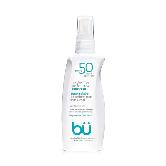 BU SPF 50 Sunscreen Spray for Face and Body, Fragrance Free, Clear, Non Greasy, Water Resistant, for Sensitive Skin, 3.3 oz
