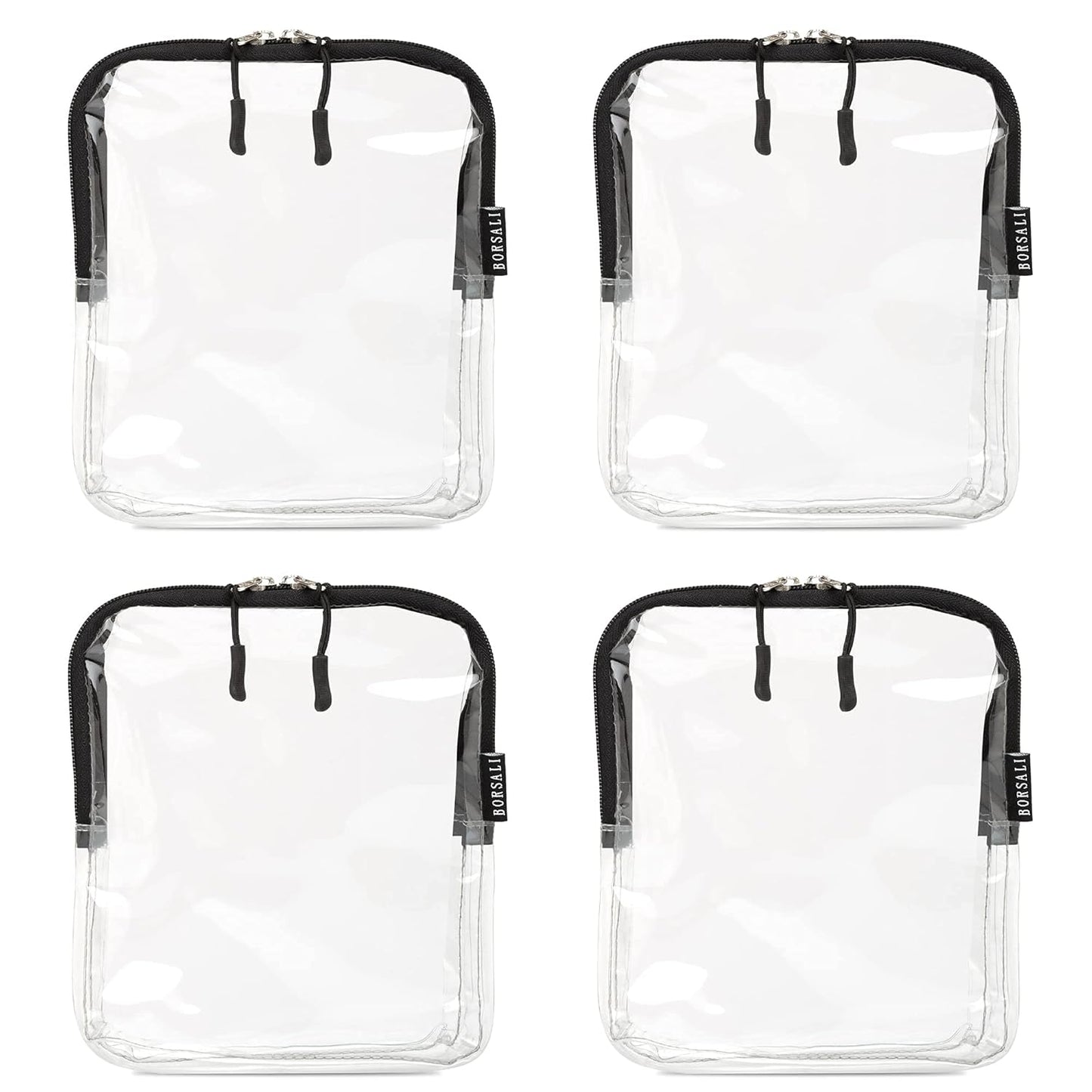 BORSALI Quart Size Bag TSA-Approved for Carry On Travel - One (1) Quart Clear Toiletires, Cosmetic and 3-1-1 Liquids Toiletry Bag - 4 Pack