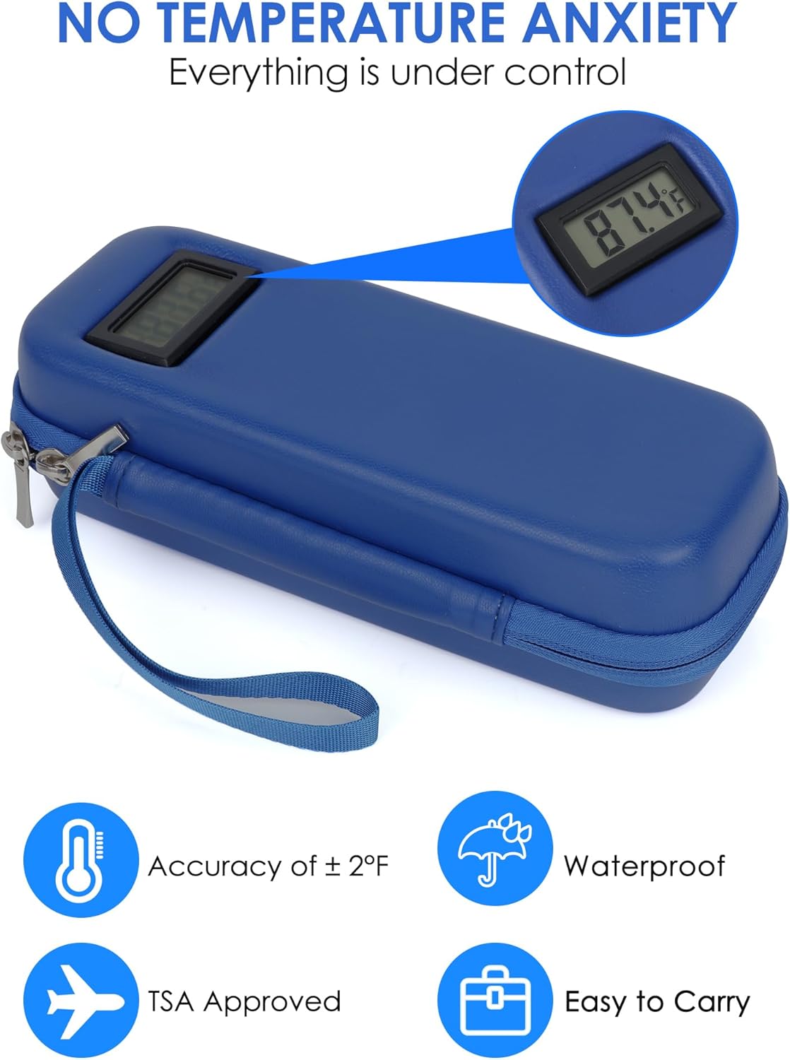 Insulin Cooler Travel Case with Temperature Display, Tsa Approved, Refrigerated Medicine Travel Case with 2 Ice Packs, Insulin Pen & Other Diabetic Supplies Organizer for Trip and Daily