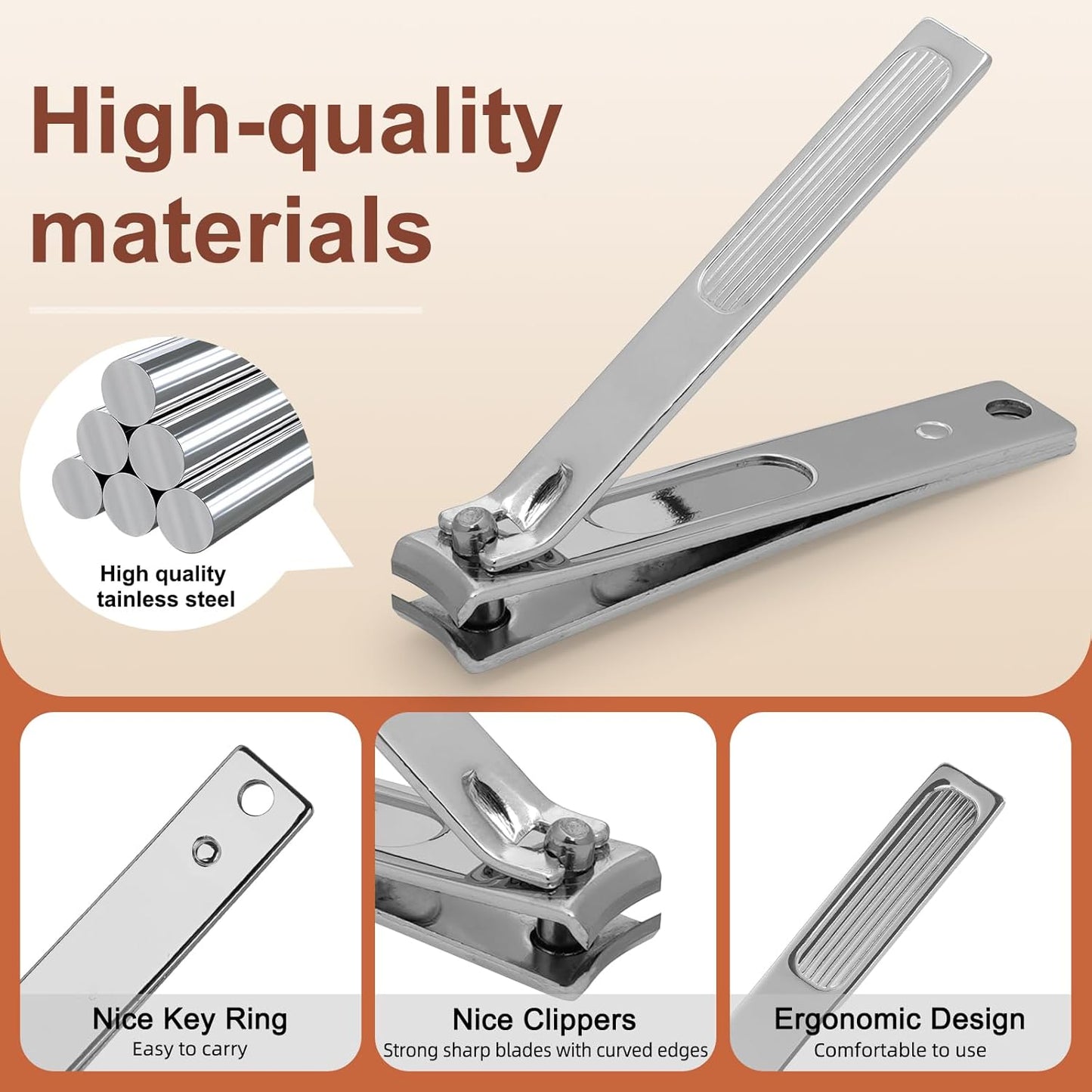 Premium Stainless Steel Nail Clippers Set - Travel Grooming Kit, 6pc Manicure/Pedicure Tools with PU Case - Unisex Gift for Men and Women(D-Khaki)