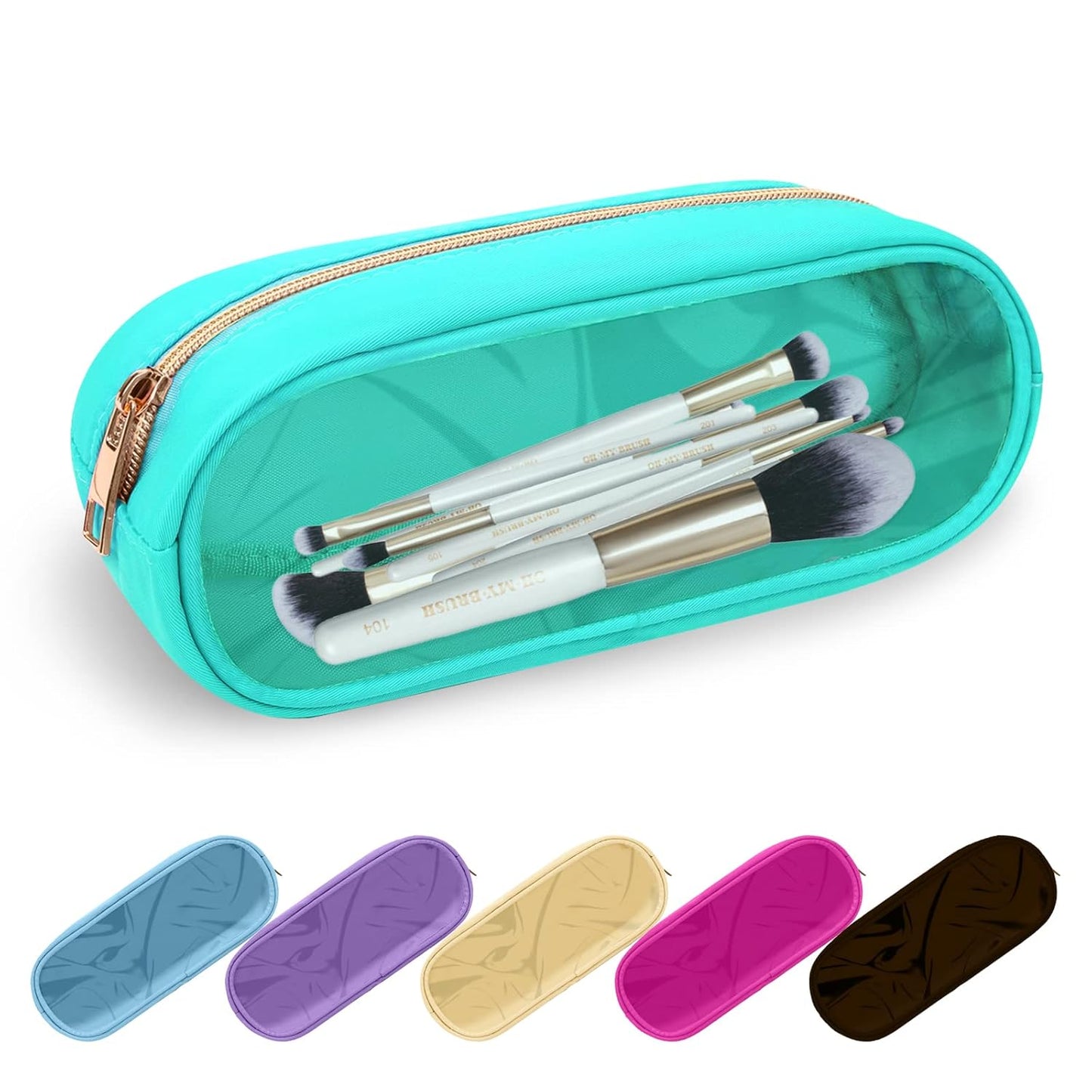 Clear Small Pencil Pouch Makeup Bag for Purse,Nylon&PVC Pencil Case Waterproof Makeup Brush Holder with Zipper,Preppy Transparent Pen Bag Cosmetic Bag for Women Men Office(Slim-Mint Green)