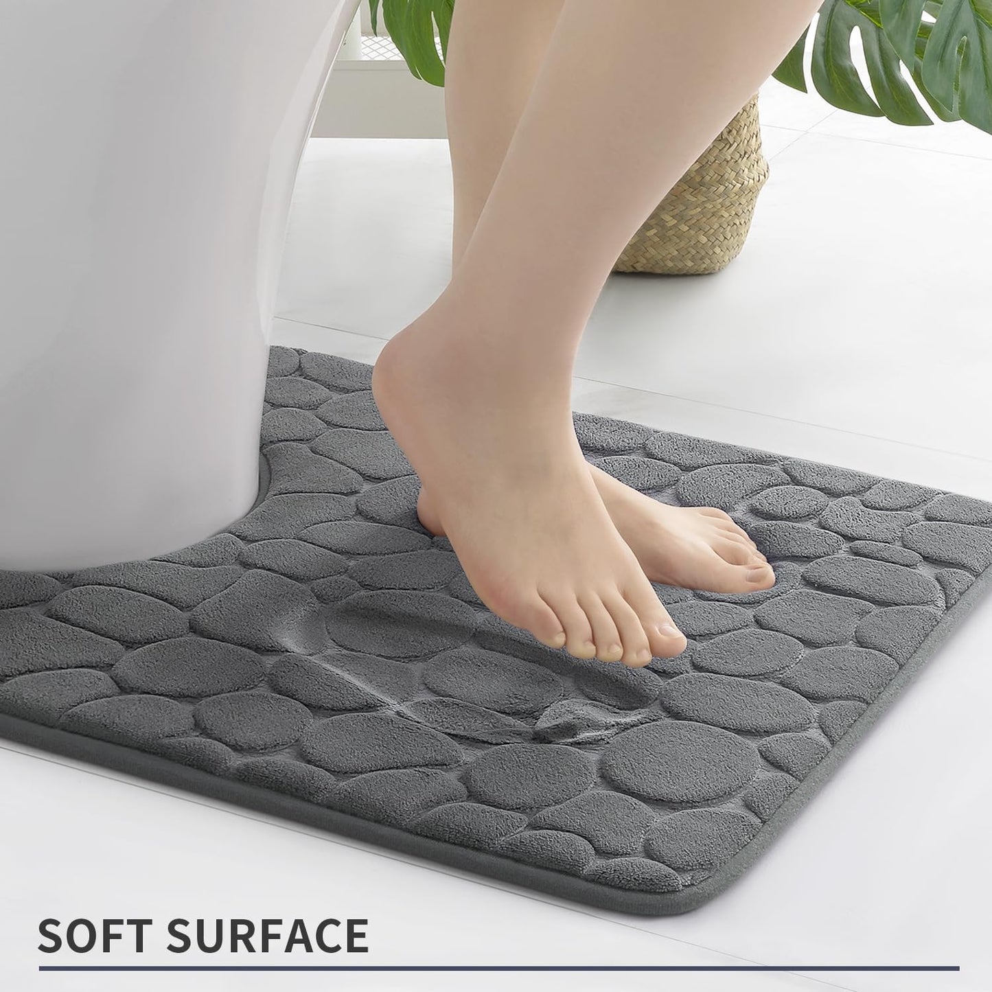 YIHOUSE Memory Foam Bath Mat Cobblestone Bathroom Rugs Super Water Absorbent Bath Mats for Bathroom Machine Washable Bath Rugs(20 x 24,Dark Gray)