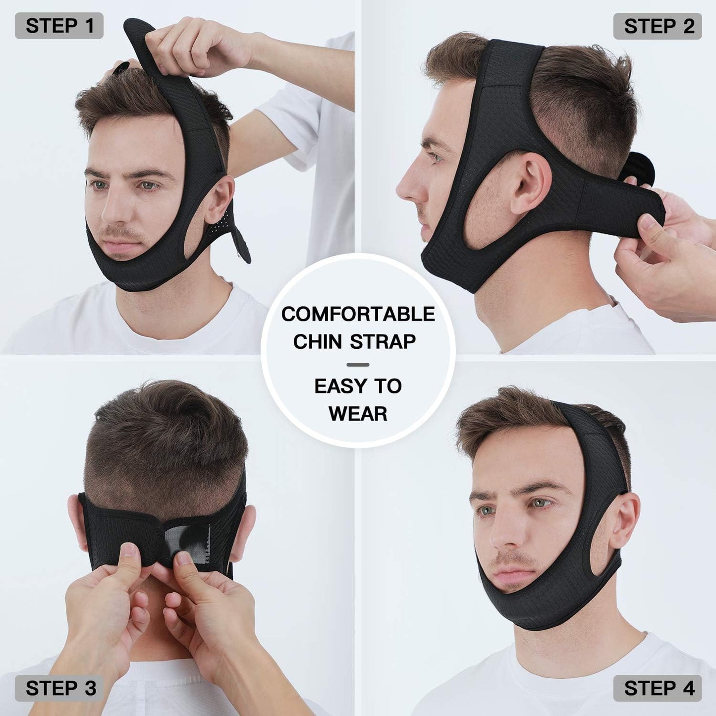 Anti Snore Chin Strap [Upgraded], Vosaro Snoring Solution Effective Anti Snore Device, Adjustable and Breathable Stop Snoring Head Band for Men Women, Black