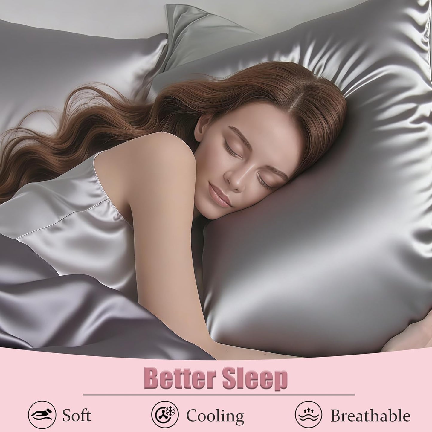 Mulberry Silk King Size Pillow Cases Set of 2, Ultra Smooth Soft Breathable Cooling Pillow Cases for Hot Sleepers, Silk Satin Pillowcases 2 Pack with Zipper for Hair and Skin, Gifts for Women