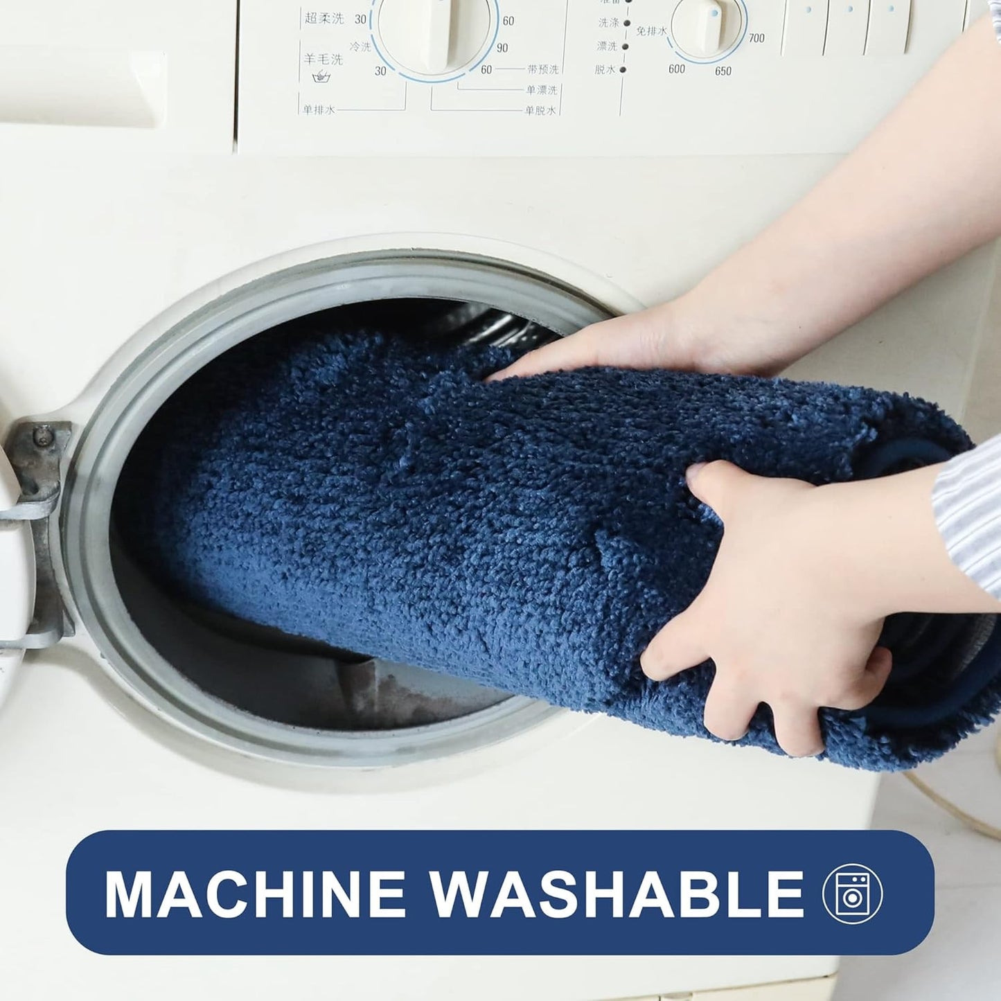 COSY HOMEER Bath Rugs for Bathroom Extra Thick- Anti-Slip Bath Mats Soft Plush Yarn Shaggy 100% Strong Mirco Polyeste Mat Living Room Bedroom Mat Floor Water Absorbent(Navy,24x48 - Inches)