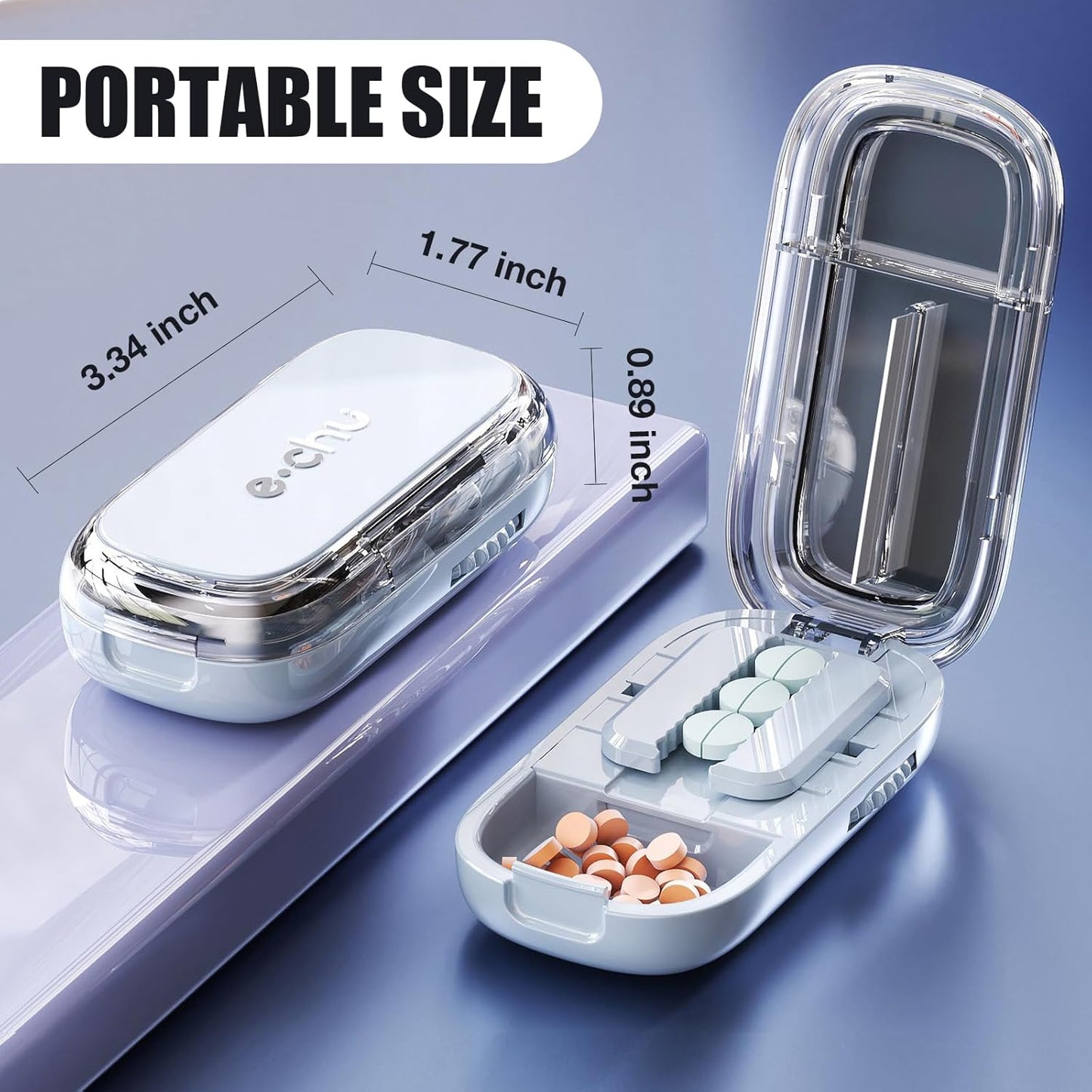 Portable Pill Cutter with Adjustable Slots – Multi Pill Splitter for Small & Large Tablets, Stainless Steel Blade, Clear Cut, Non-Slip Design, Easy to Use for Weekly Medication(Blue, 1/2)