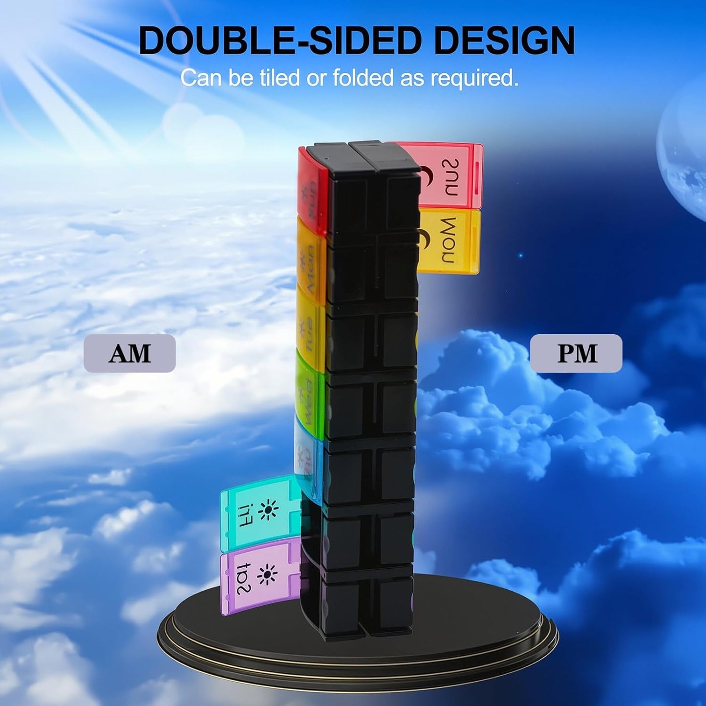 XL Large AM/PM Weekly Pill Organizer Arthritis Friendly, 2 Times a Day Pill Box with Spring Open Design, 7 Day Vitamin Case with Push Button Compartments (Black)